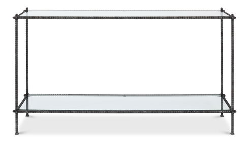 Hand Chased Iron Console Tble, Glass Top