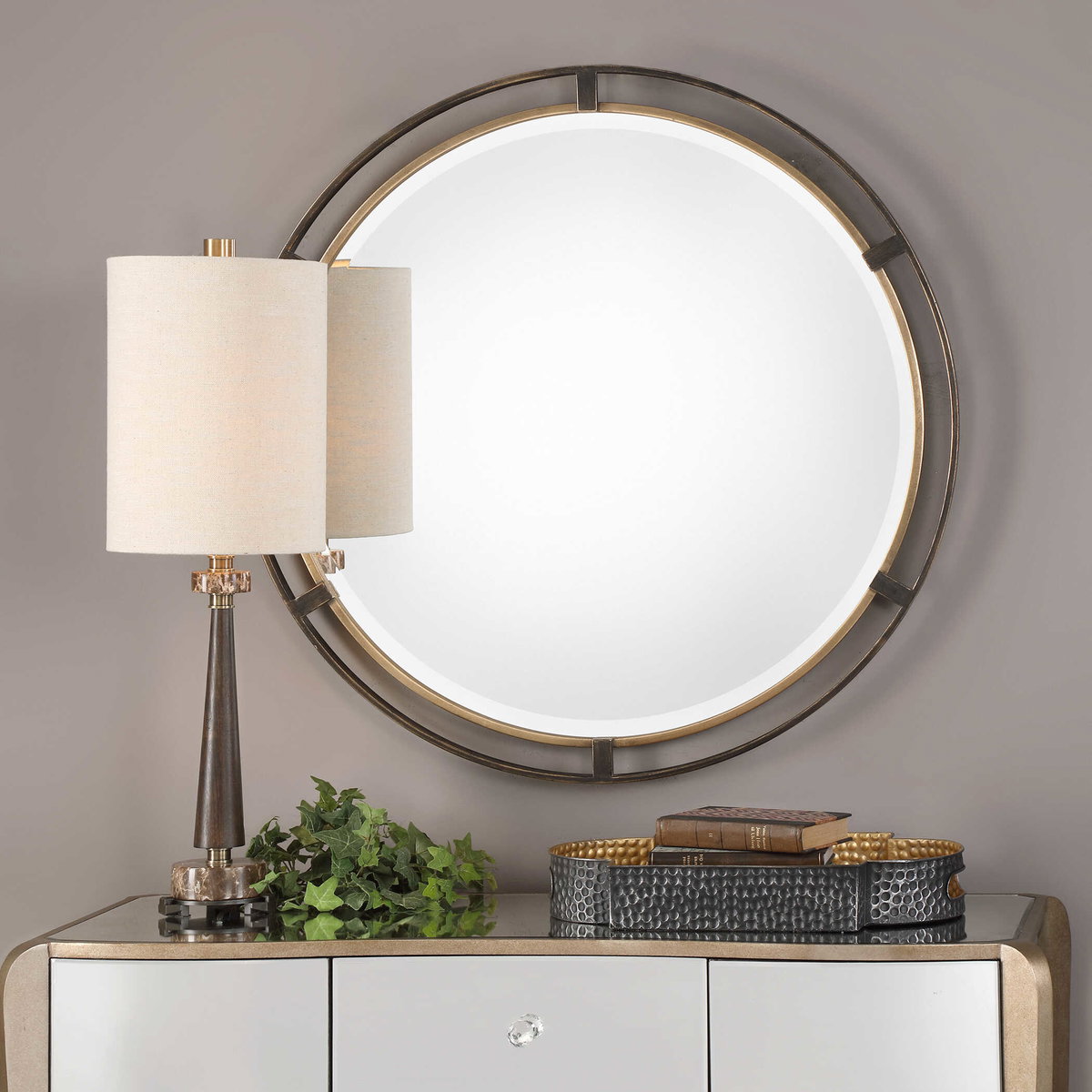 Carrizo Bronze Round Mirror, by Uttermost, 36.25" width x 36.25" height x 1.25" depth View 4