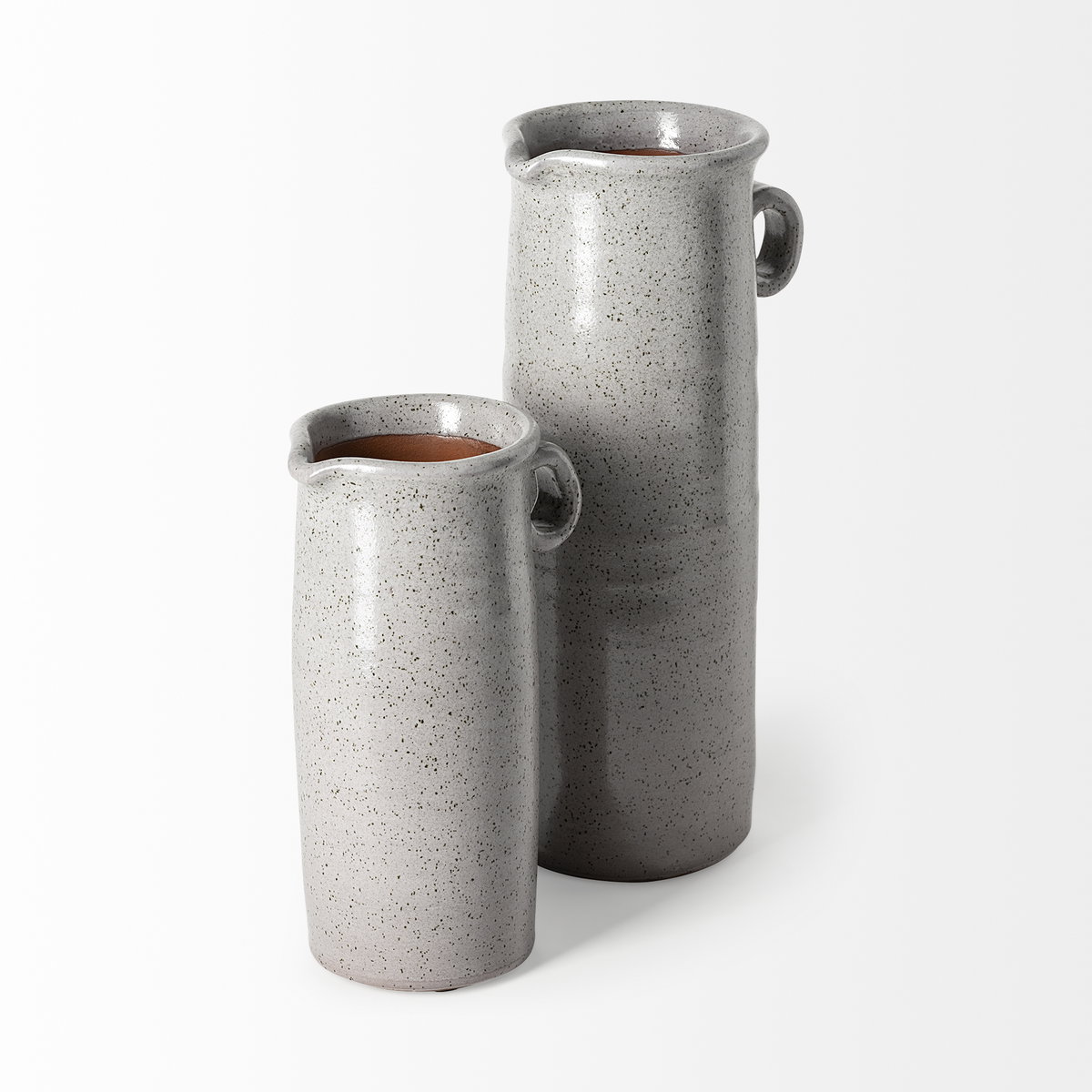 Frieda Small Freckled Gray Ceramic Jug, Decorative Jar by Mercana, 5.32" length x 3.74" width x 8.86" height View 6