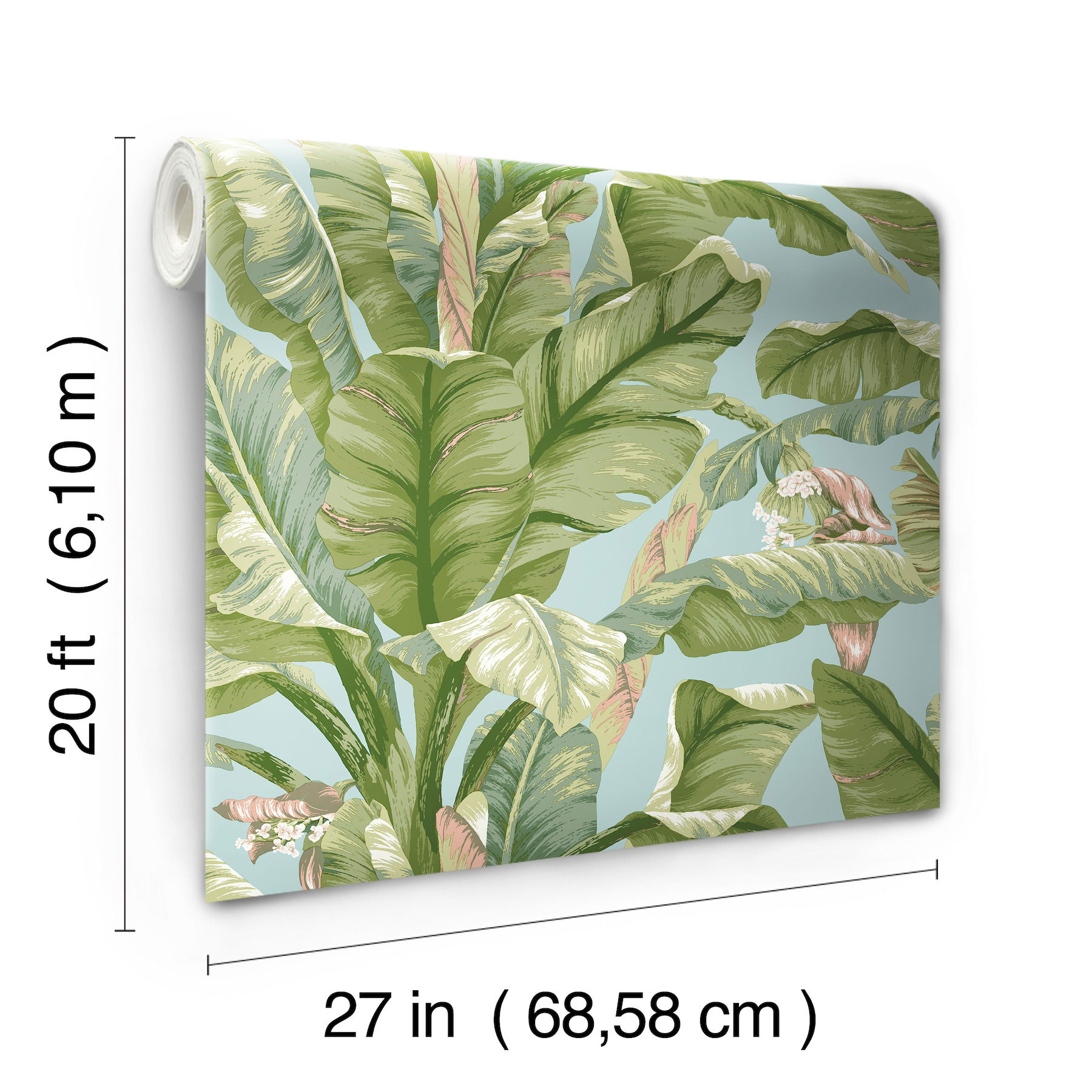 Banana Leaf Blue & Green Peel & Stick Wallpaper large image 