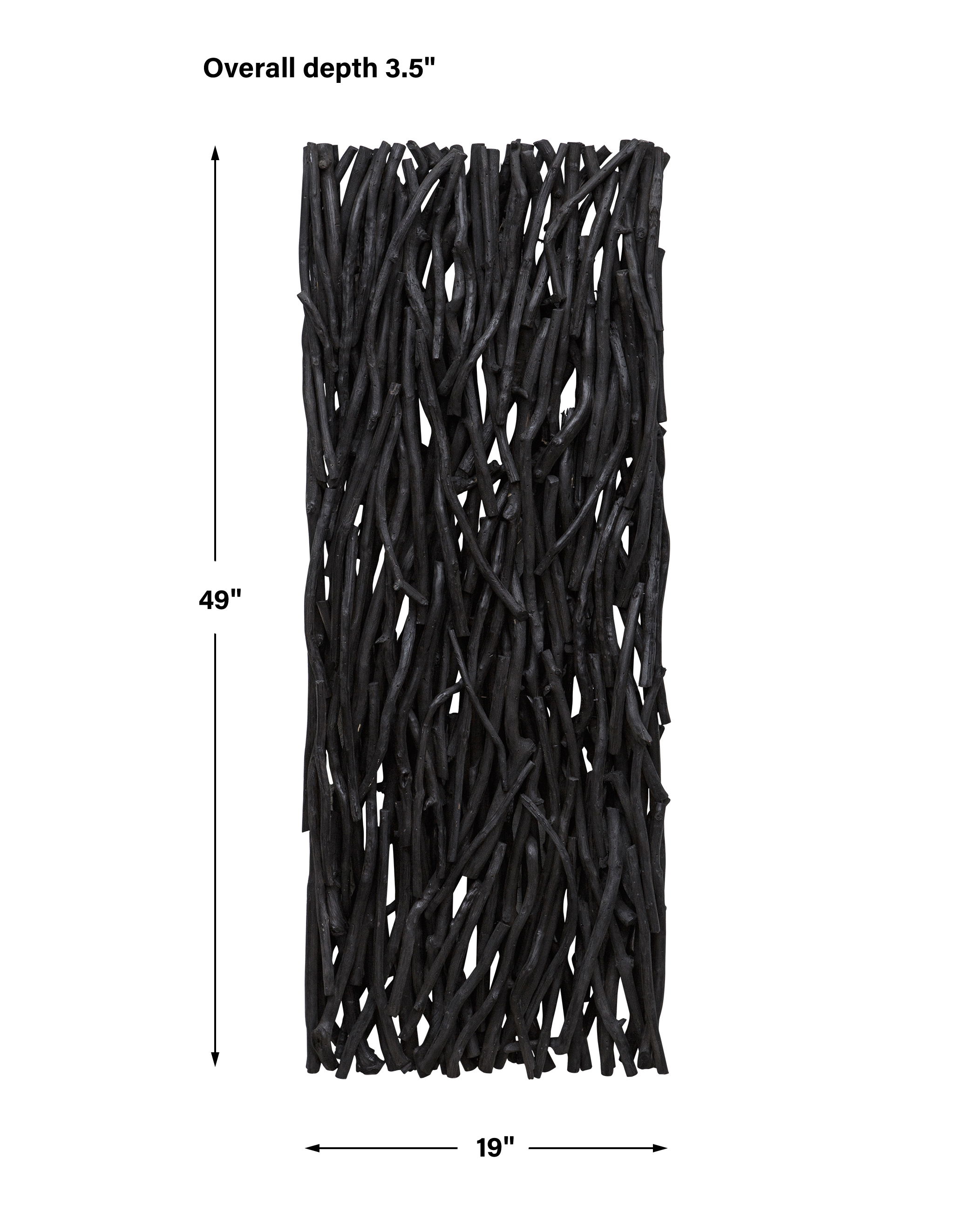 Gathered Teak Black Wood Wall Decor, Sculptural Wall Art by Uttermost, 19" width x 49" height x 3.5" depth View 3