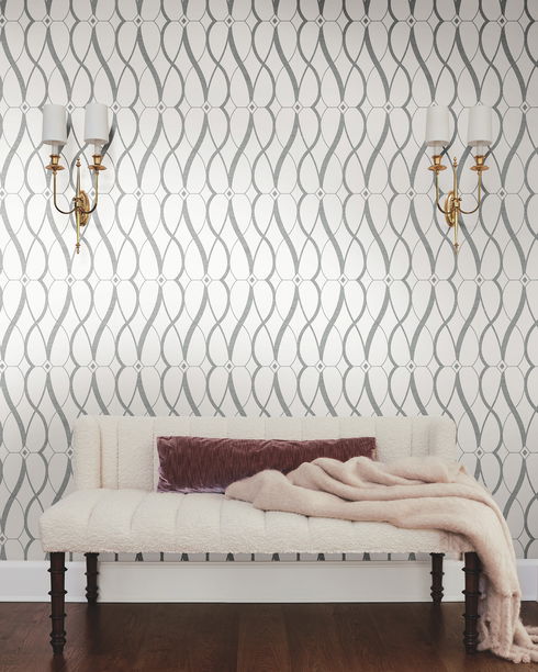 Graceful Geo White & Silver Wallpaper