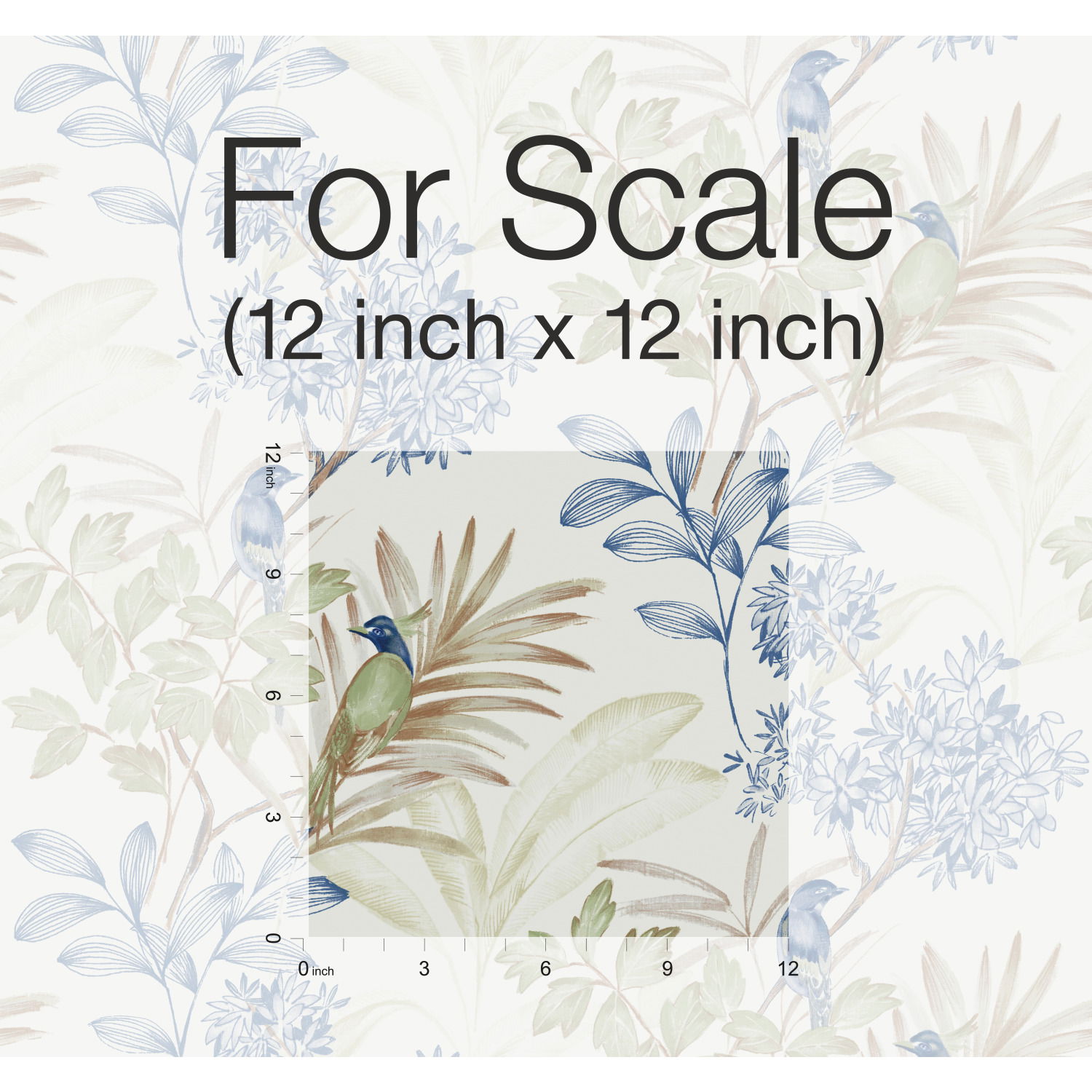 Handpainted Songbird Green & Blue Wallpaper large image 