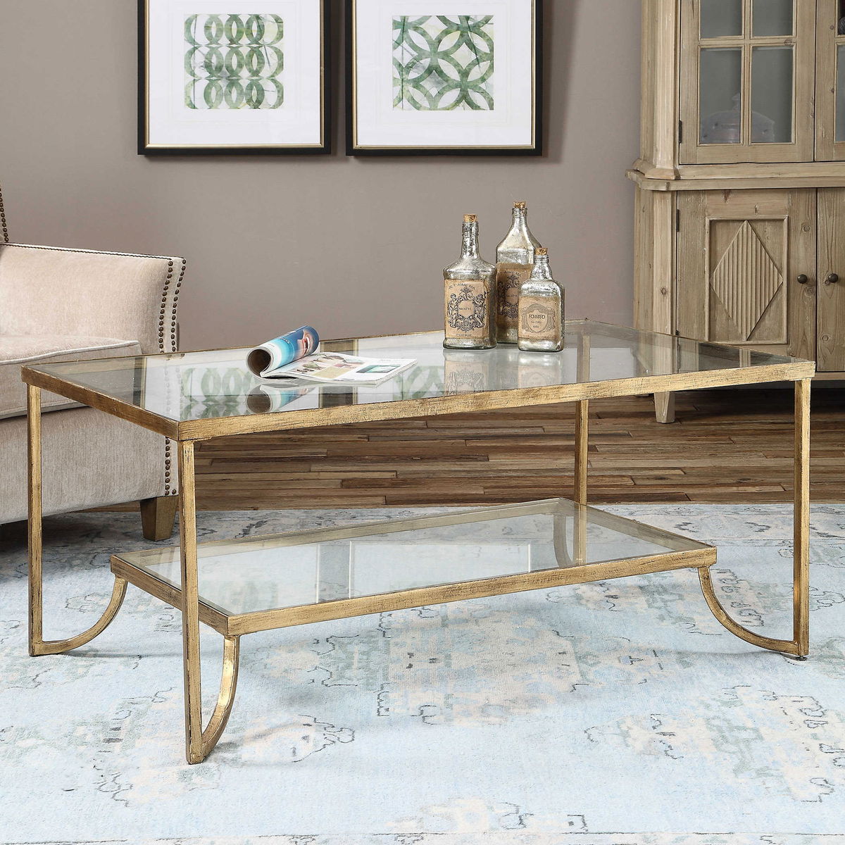 Katina Gold Leaf Coffee Table, by Uttermost, 46.62" width x 20.75" height x 28.37" depth View 6