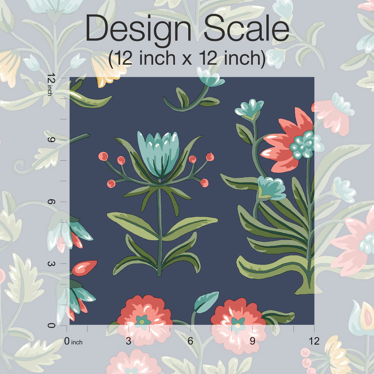 Heirloom Floral Navy Peel & Stick Wallpaper, by York Wall, 20' length x 1'8.5" width x 0.02" depth View 6