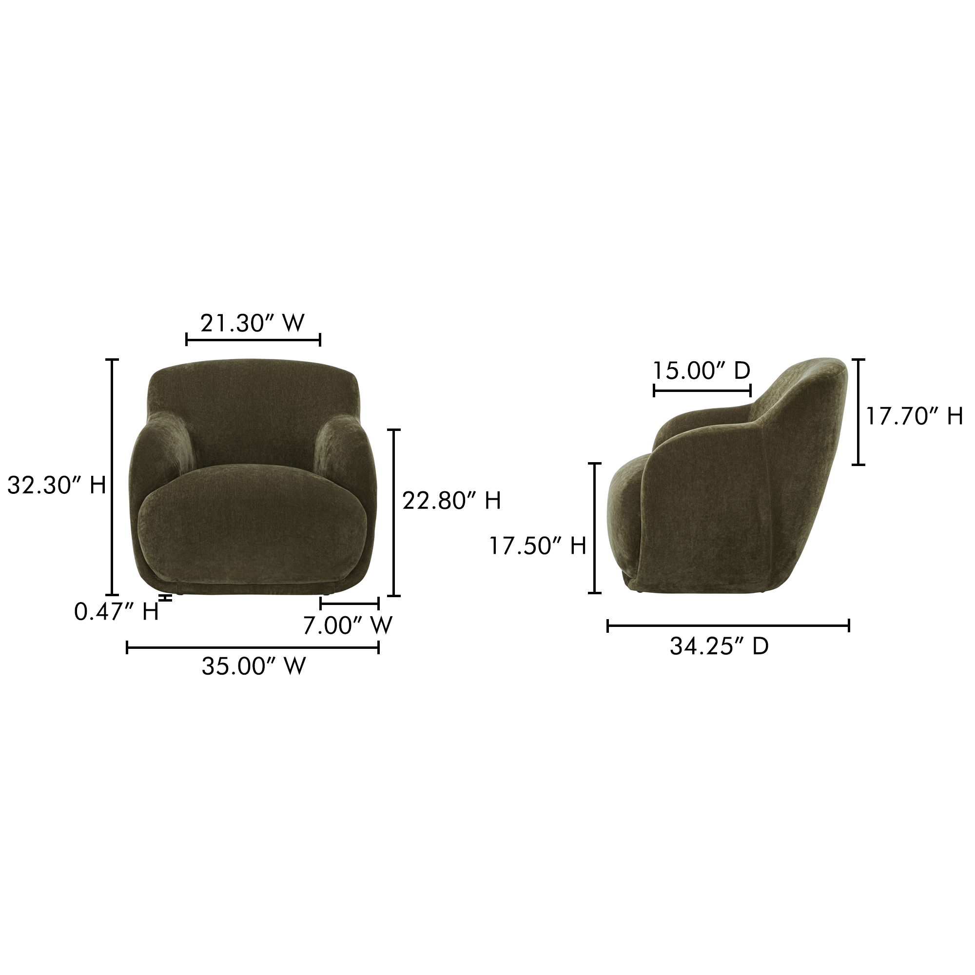 Stevie Lounge Chair Cedar Green, Accent Chair by Moe's Home, 35" width x 32.3" height x 34.25" depth View 7