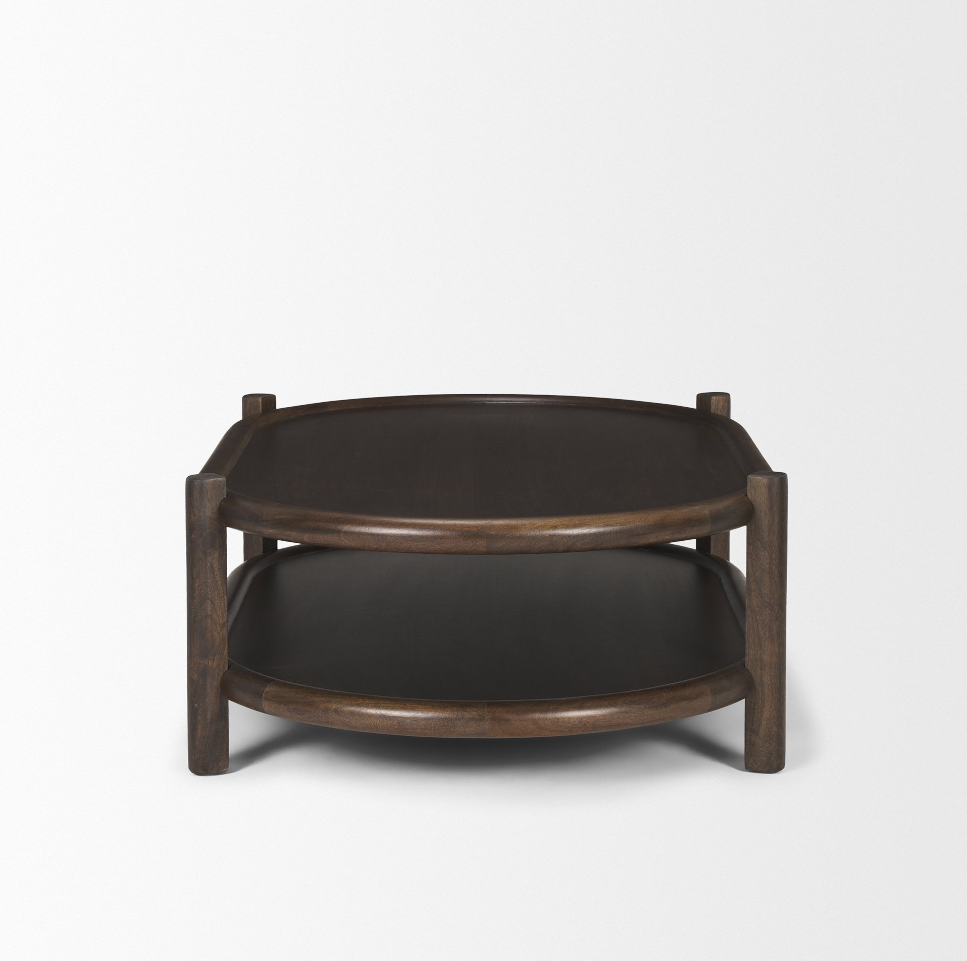 Romi Dark Brown Wood with Bottom Shelf Oval Coffee Table, by Mercana, 55.5" length x 35" width x 17" height View 6