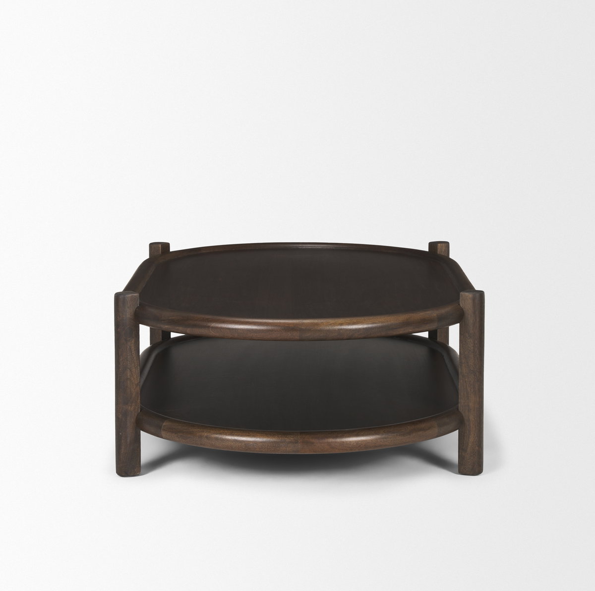Romi Dark Brown Wood with Bottom Shelf Oval Coffee Table, by Mercana, 55.5" length x 35" width x 17" height View 6