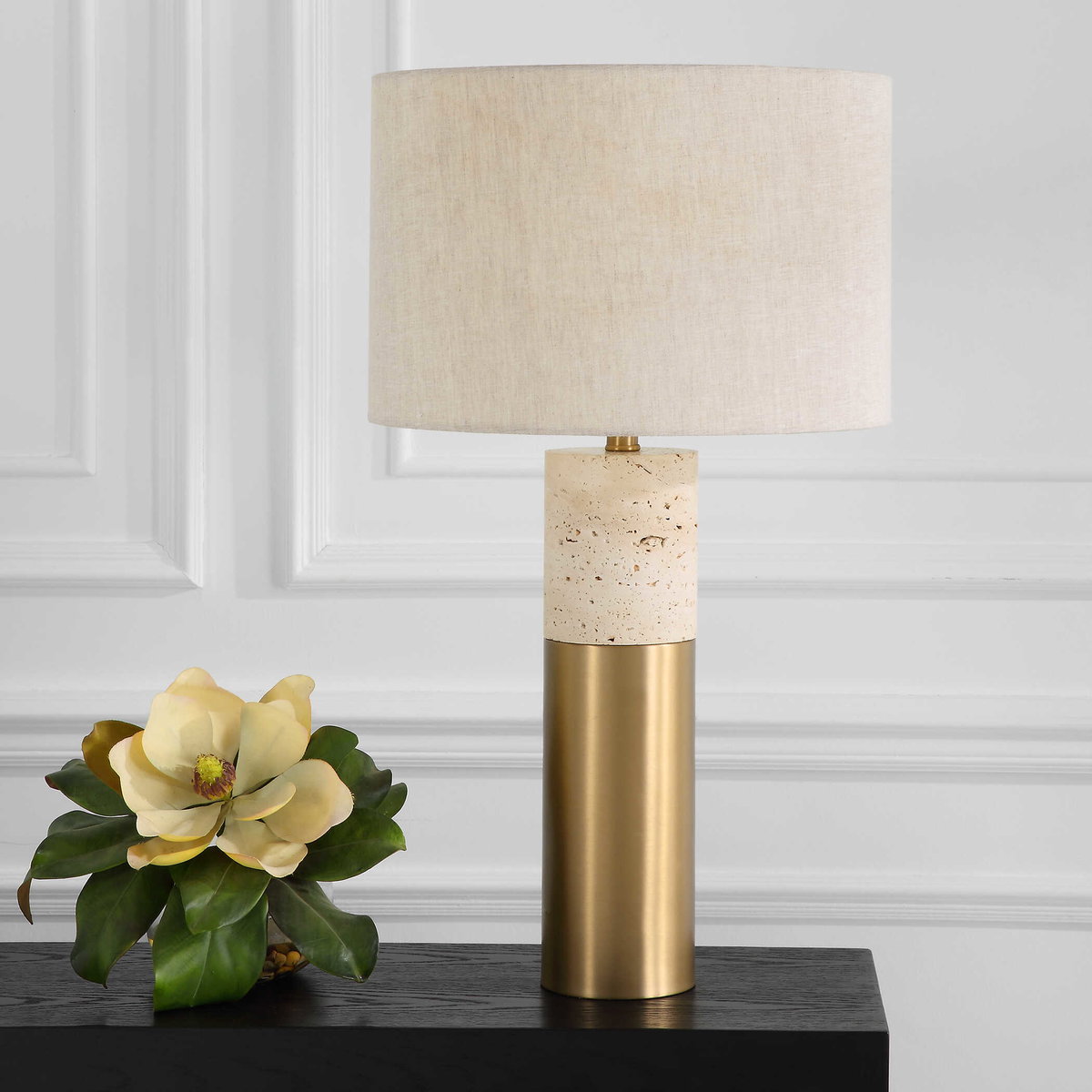 Gravitas Elegant Brass & Stone Lamp, Table Lamp by Uttermost, 16" width x 27.5" height x 16" depth View 4