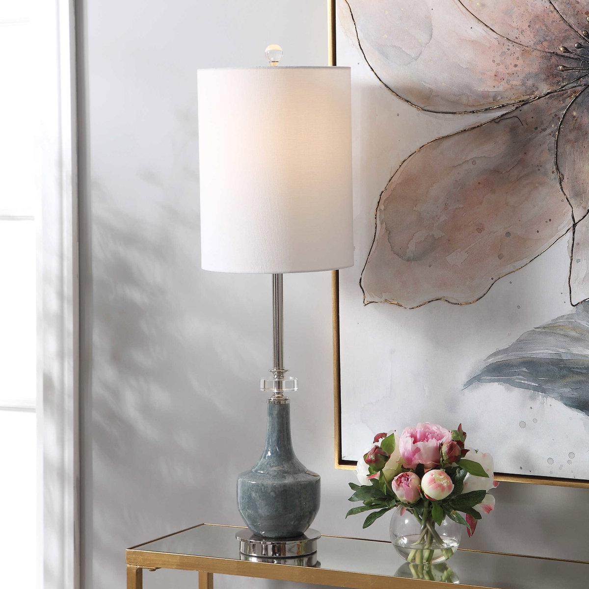 Piers Mottled Blue Buffet Lamp, by Uttermost, 10" width x 2'9.25" height x 10" depth View 2