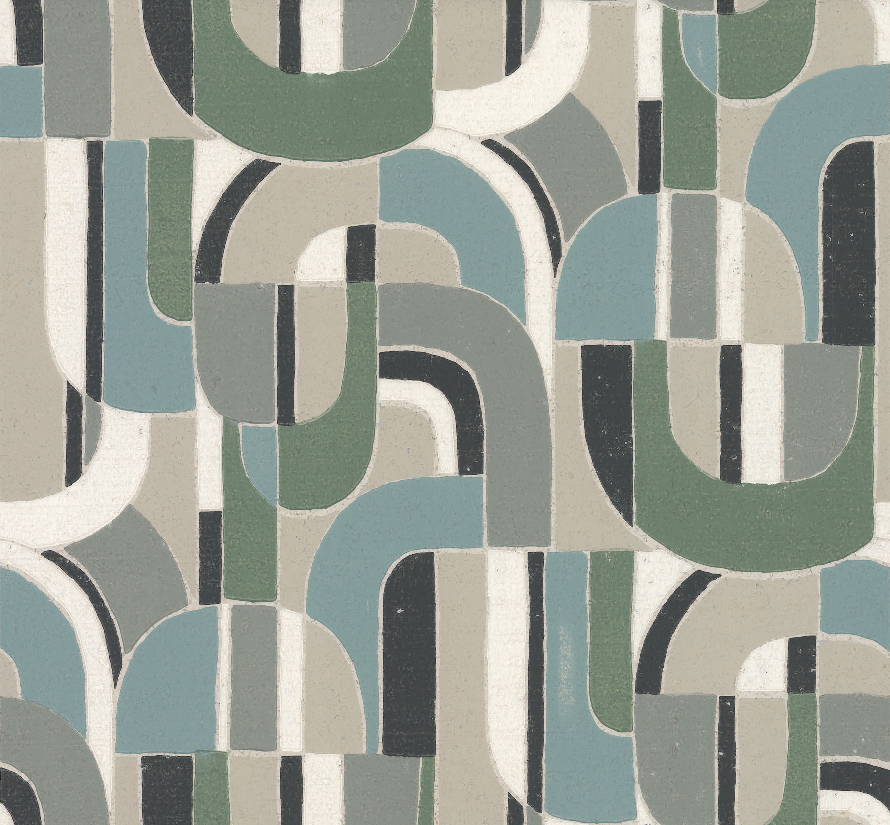 Sculptural Garden Dark Blue & Green Wallpaper large image 