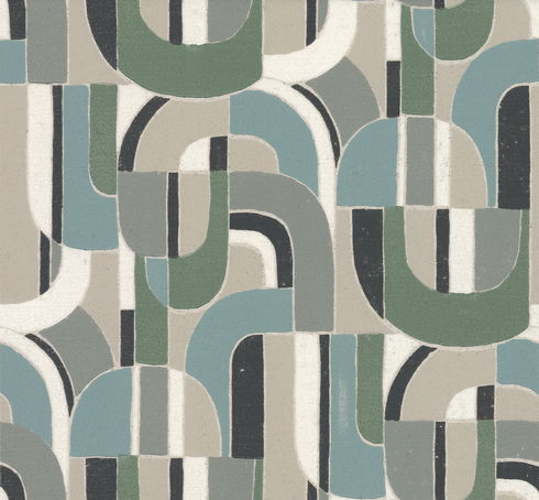 Sculptural Garden Dark Blue & Green Wallpaper