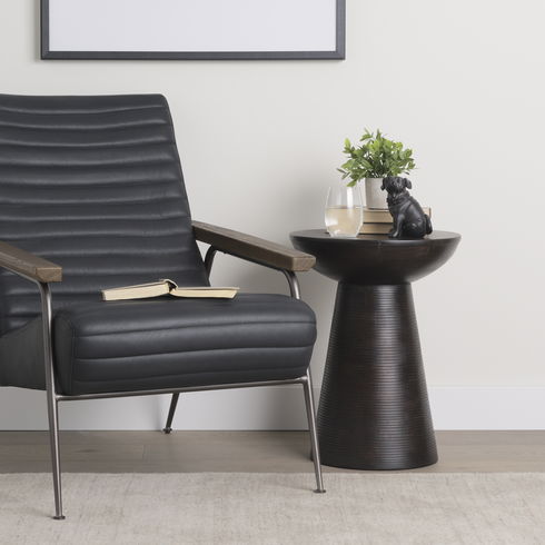 Novell Dark Brown Wood Pedestal Accent Table