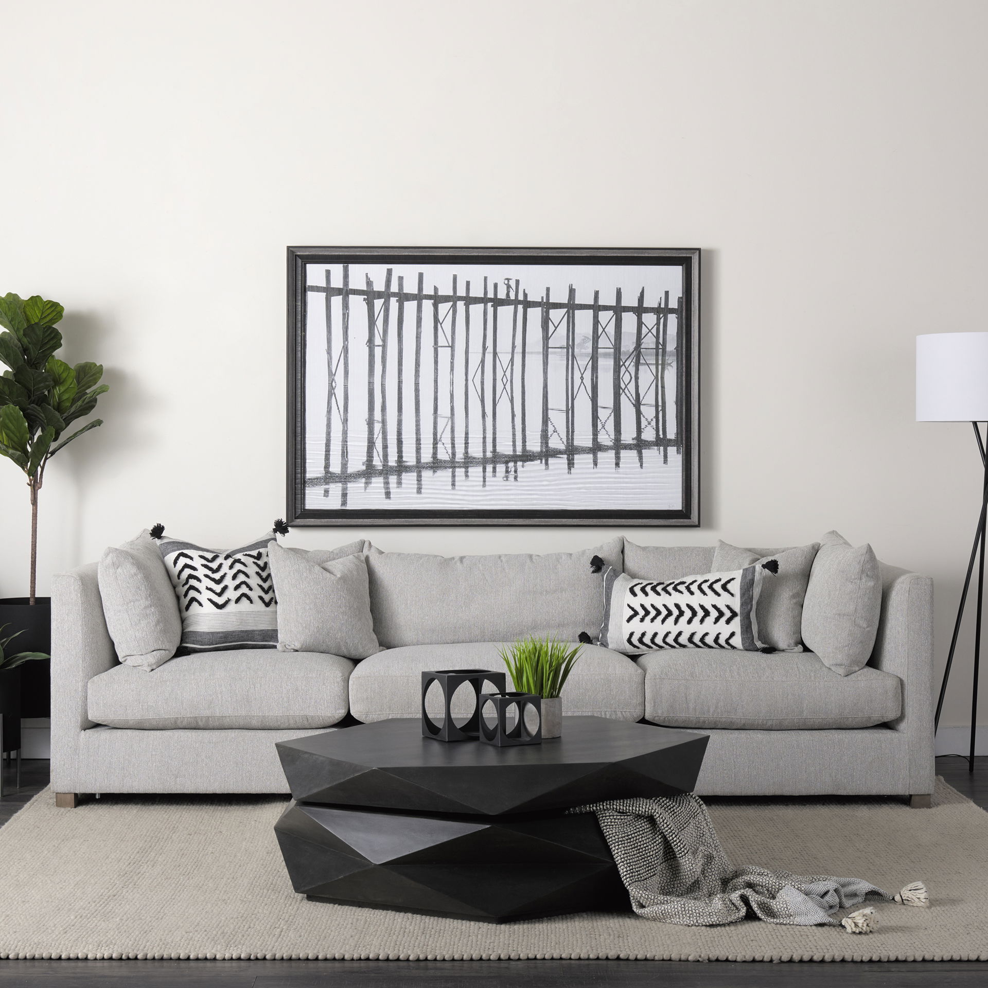 Arreto Black Solid Wood Hexagonal Storage Coffee Table large image 