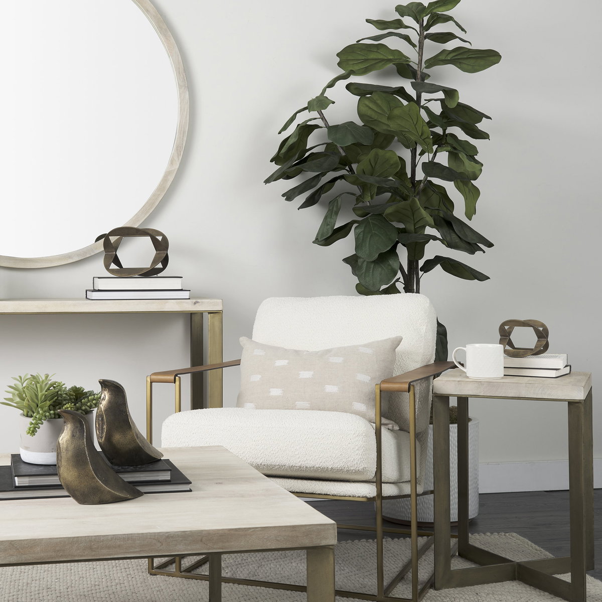 Watson Cream Fabric Wrap Gold Metal Frame Accent Chair, by Mercana, 30" length x 34.25" width x 29.13" height View 4