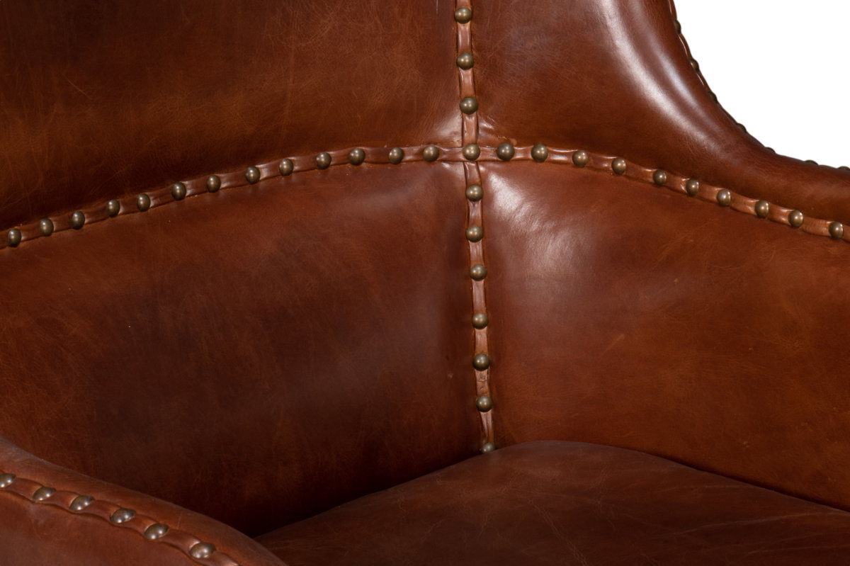 Whitney Distilled Leather Chair Brown, by Sarreid, 2'9" length x 2'2" width x 3'5" height View 6