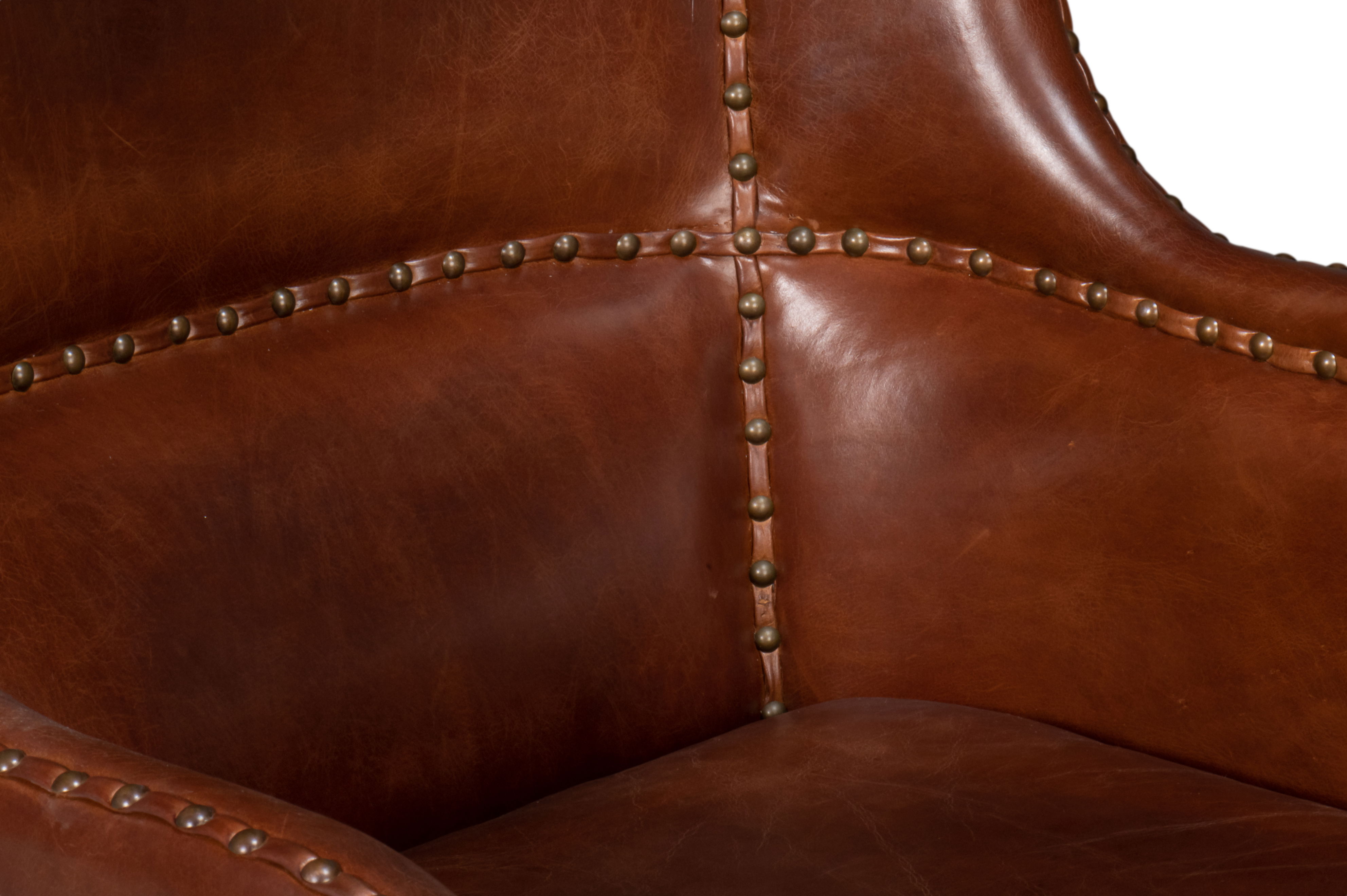 Whitney Distilled Leather Chair,Brown, Seating by Sarreid, 26" length x 33" width x 41" height View 6