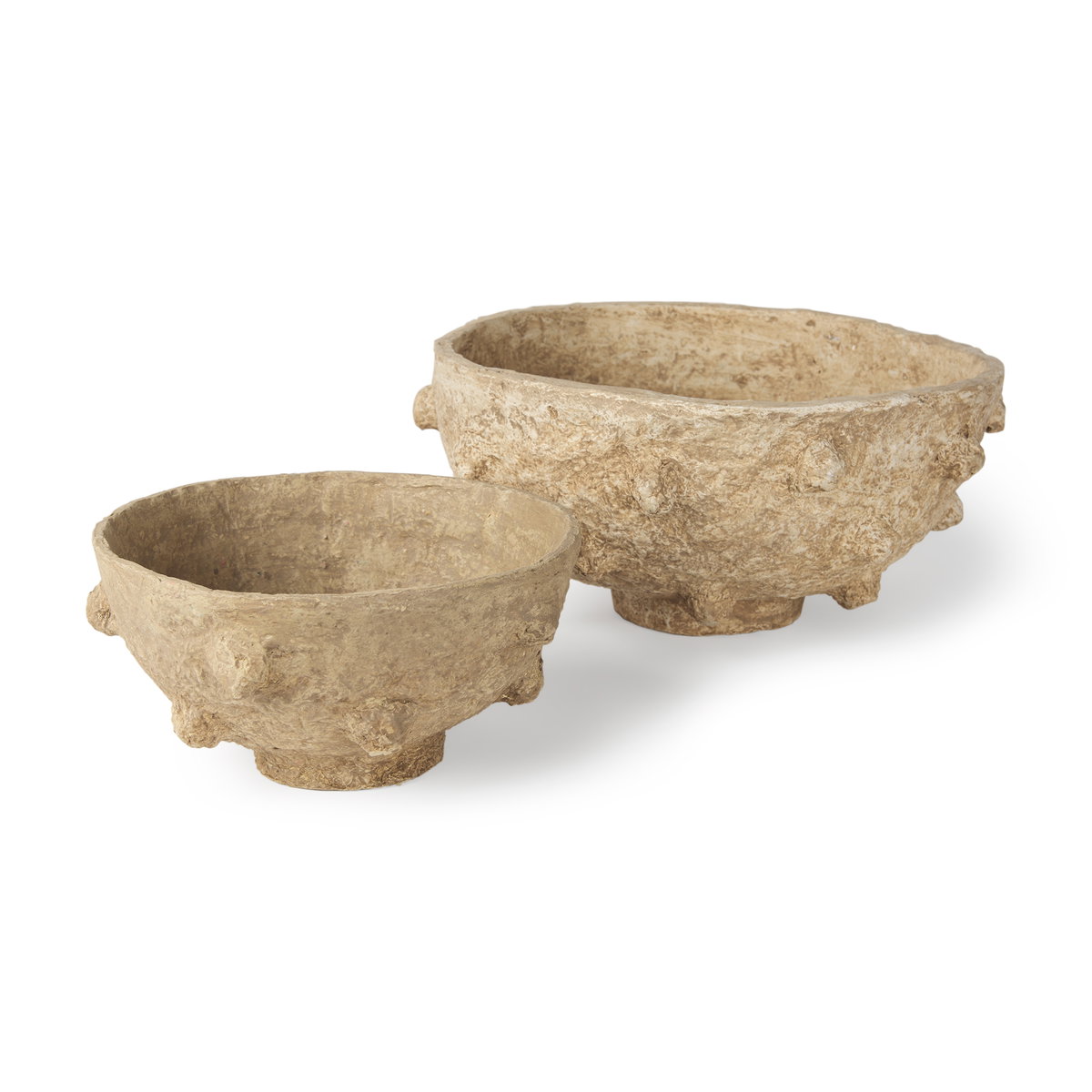 Sonam Set of 2 Beige Paper Mache Spiked Bowls, Decorative Bowl by Mercana, 18" length x 18" width x 8" height View 1