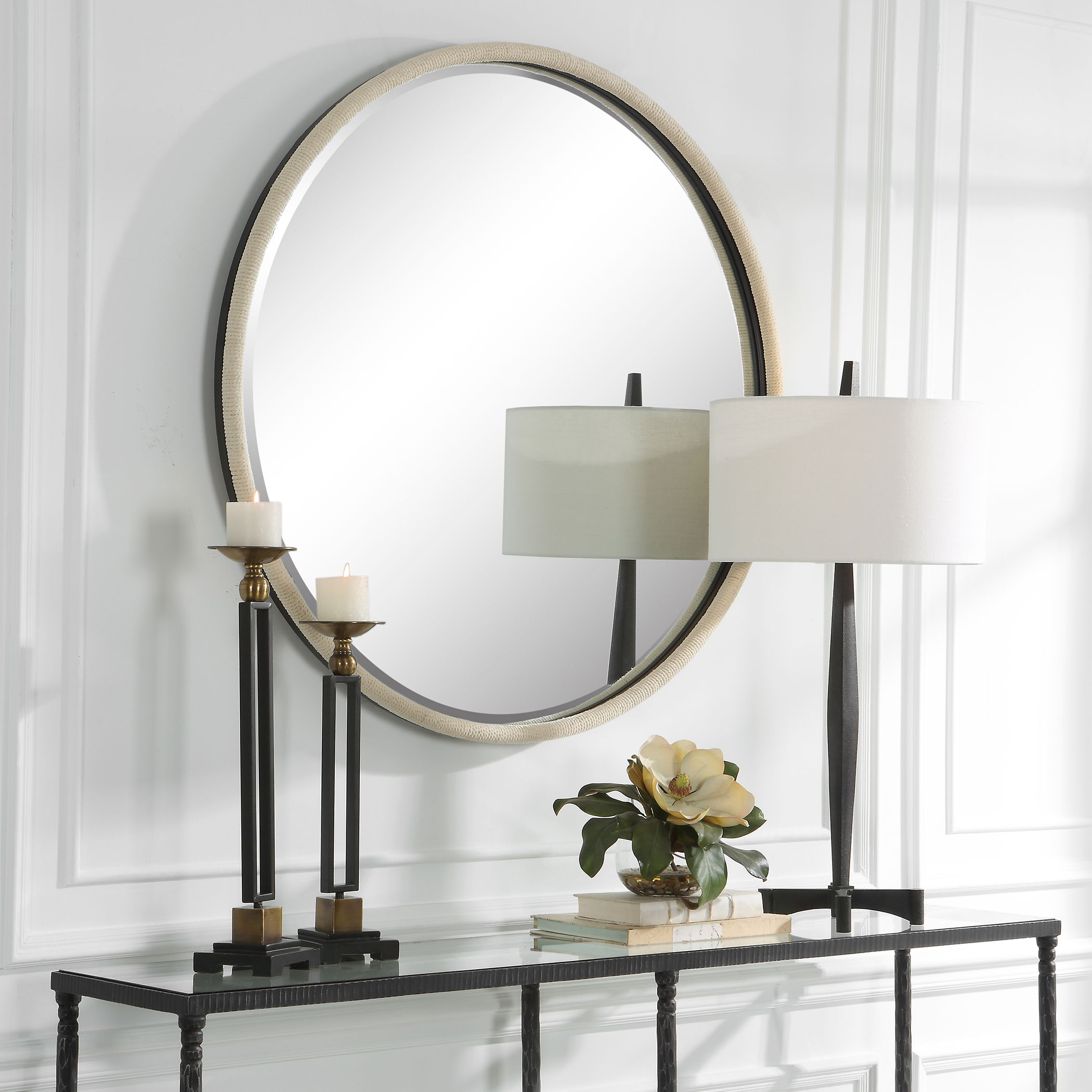 Ranchero White Round Mirror large image 