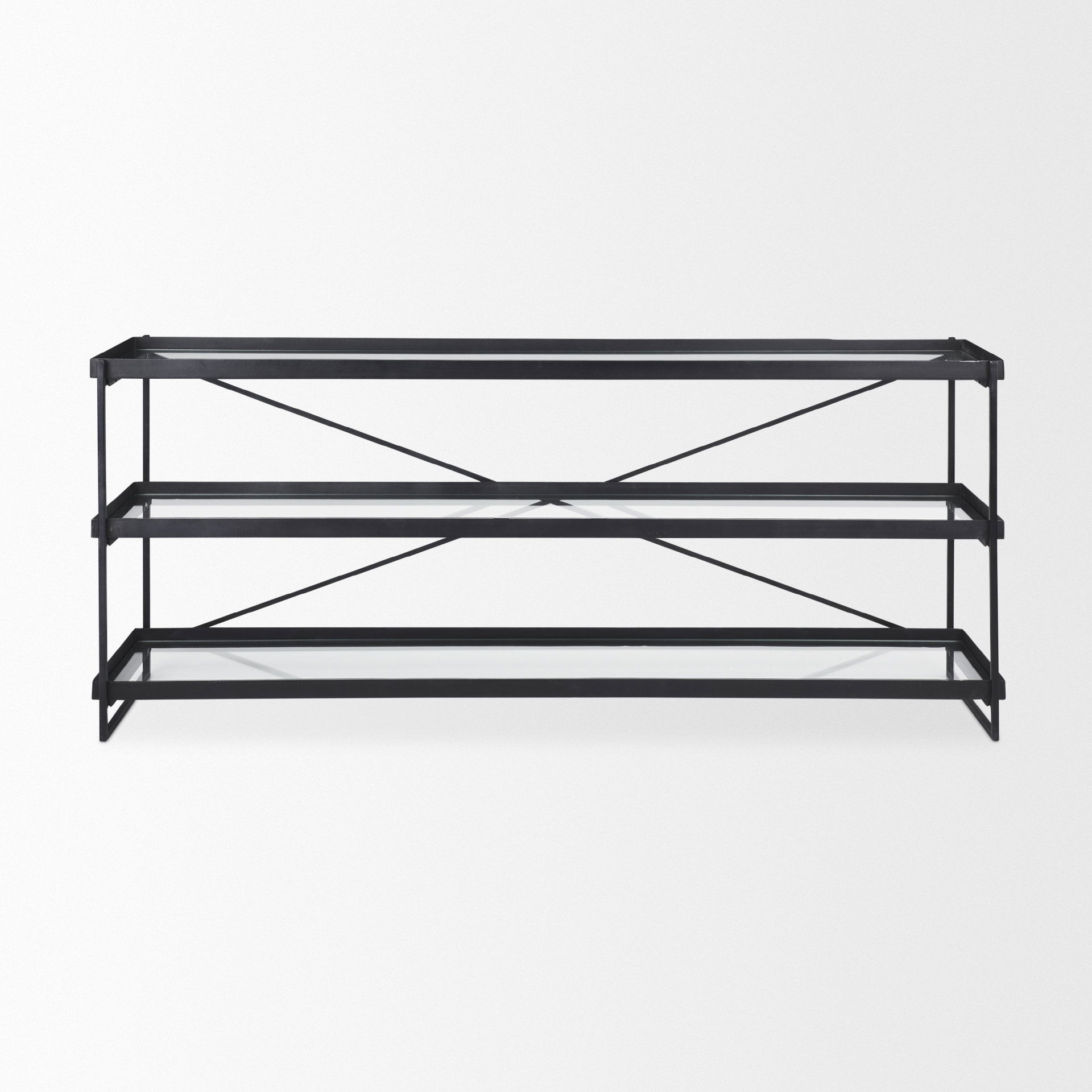 Trey 72.0'L x 16.0'W x 30.0'H Black Metal with Glass Console Table, by Mercana, 72" length x 16.25" width x 30" height View 6