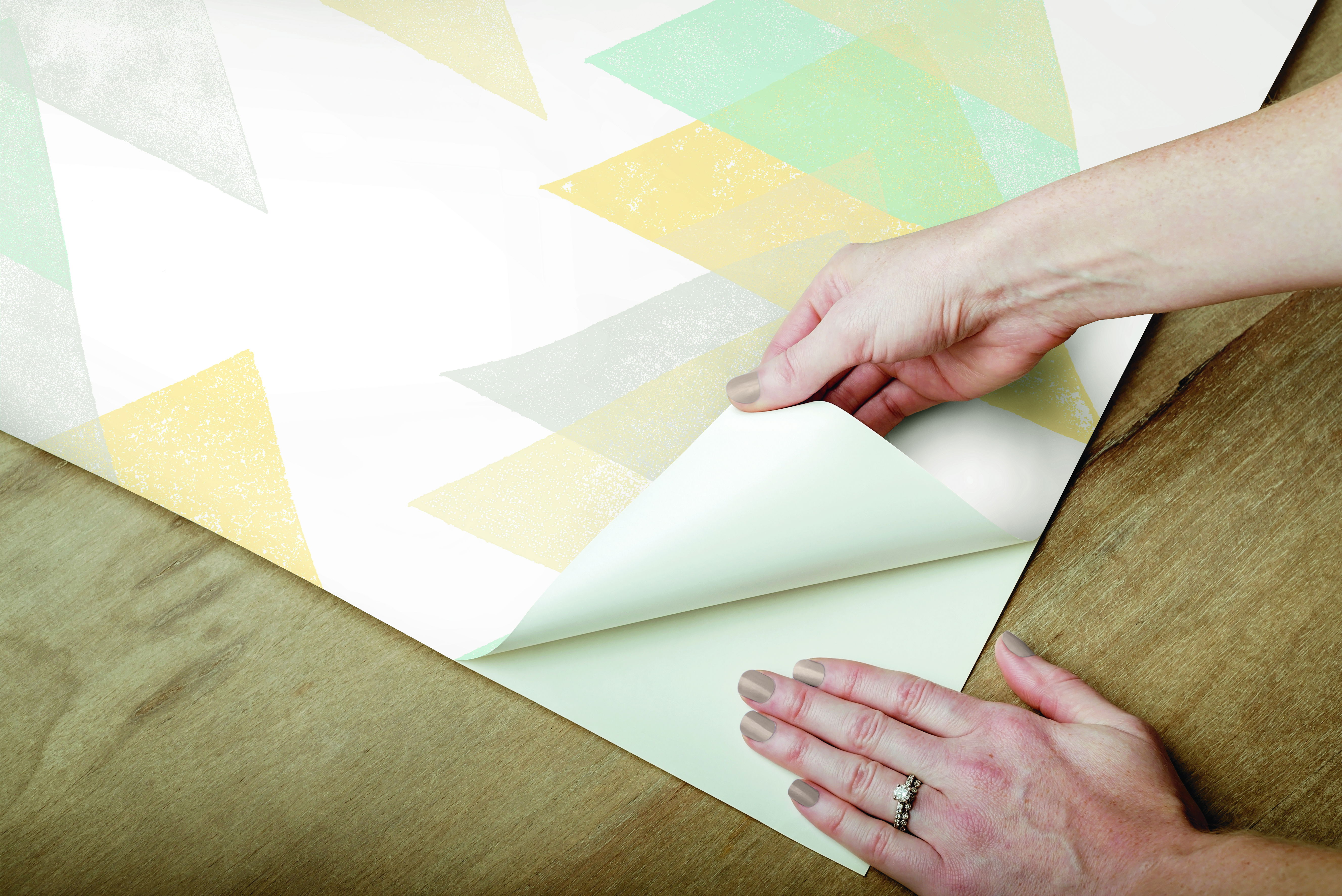 Triangles Aqua & Yellow Peel & Stick Wallpaper large image 