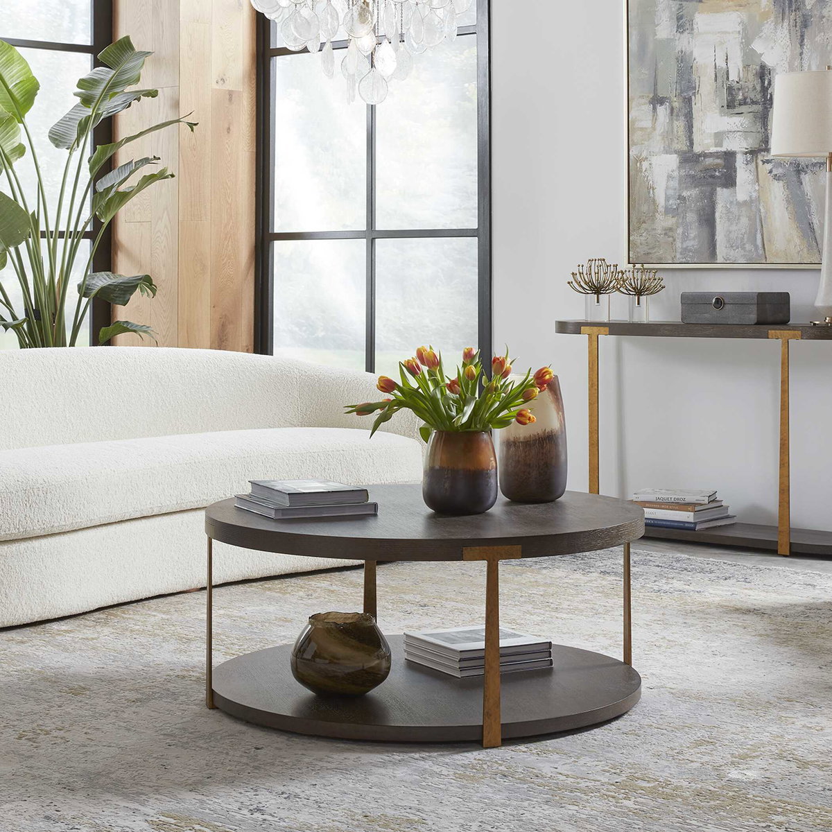Palisade Round Wood Coffee Table, by Uttermost, 40" width x 17" height x 40" depth View 2