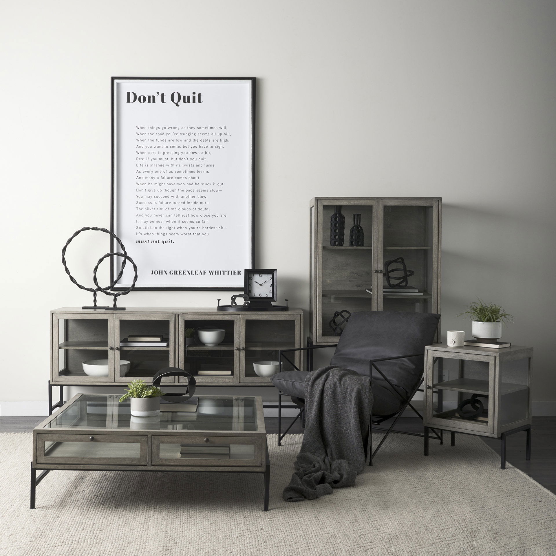 Arelius 20L x 18W x 26H Gray Wood with Black Metal Frame End/Side Table large image 
