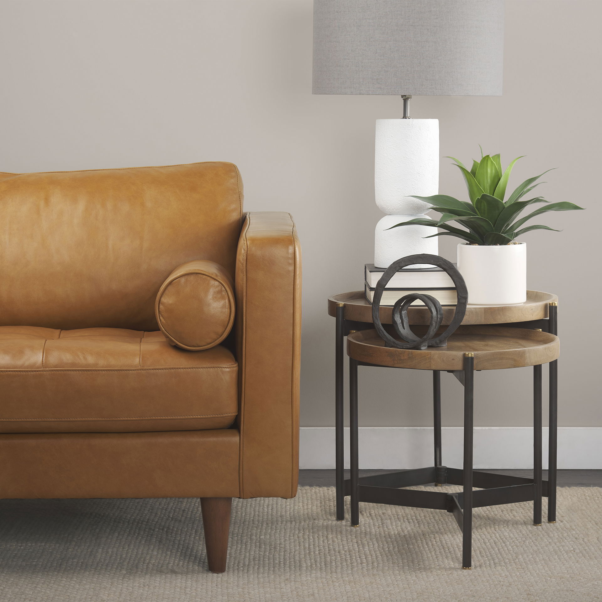 Svend 65.0L x 38.0W x 34.0H Tan Leather Love Seat Sofa large image 