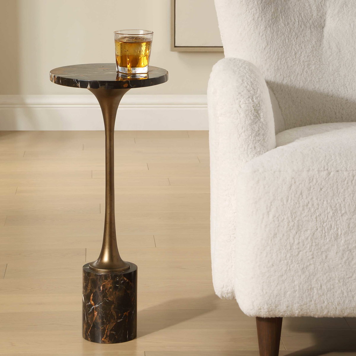 Karnes Dark Marble Drink Table, Furniture by Uttermost, 10" width x 23" height x 10" depth View 2