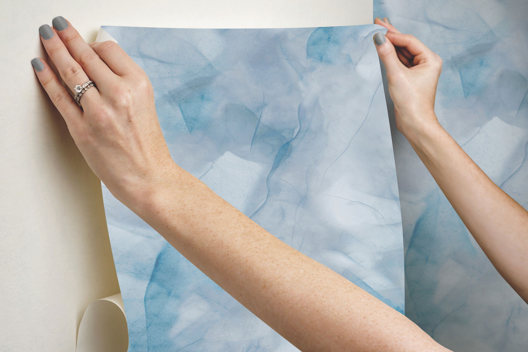 Watercolor Silks Blue Peel & Stick Wallpaper, by York Wall, 20' length x 2'3" width x 0.02" depth View 7
