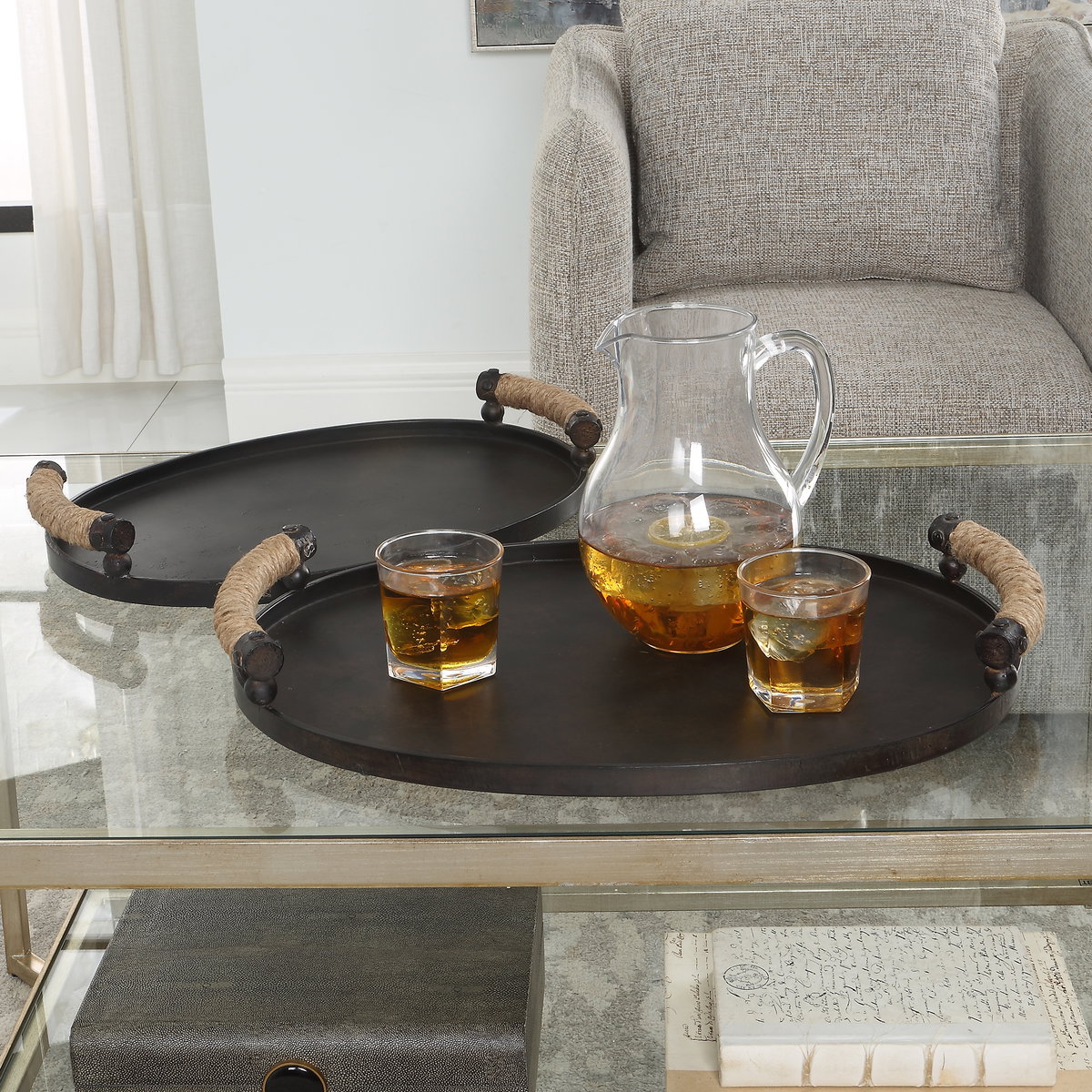 Viggo Bronze Trays Set/2, Decorative Tray by Uttermost, 21.5" width x 2.75" height x 14.5" depth View 2