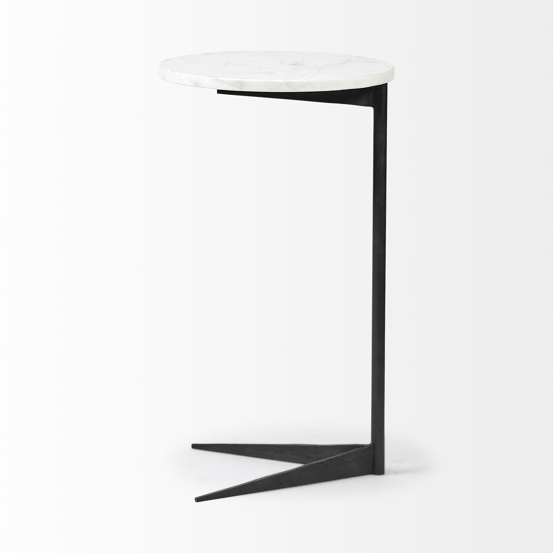 Ballatine II 15L x 15W x 27L White Marble Round Top White with Black Metal Base Accent Table, Side & End Table by Mercana, 15" length x 15" width x 27" height View 5