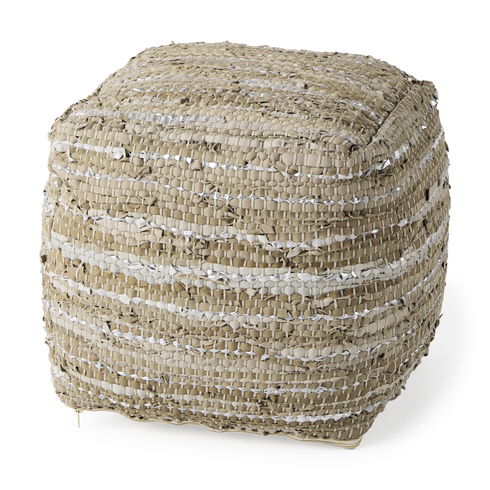 Aadhya  Taupe/Silver Leather and Cotton Pouf