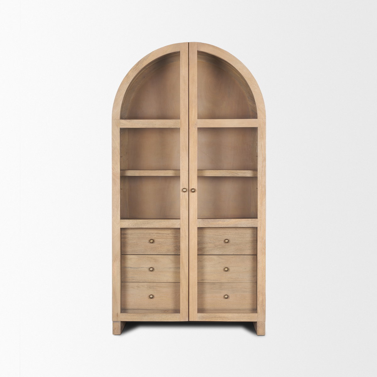 Suri Light Brown Wood with Glass Doors Arched Curio Cabinet, Cabinets & Sideboard by Mercana, 42" length x 18" width x 80" height View 5