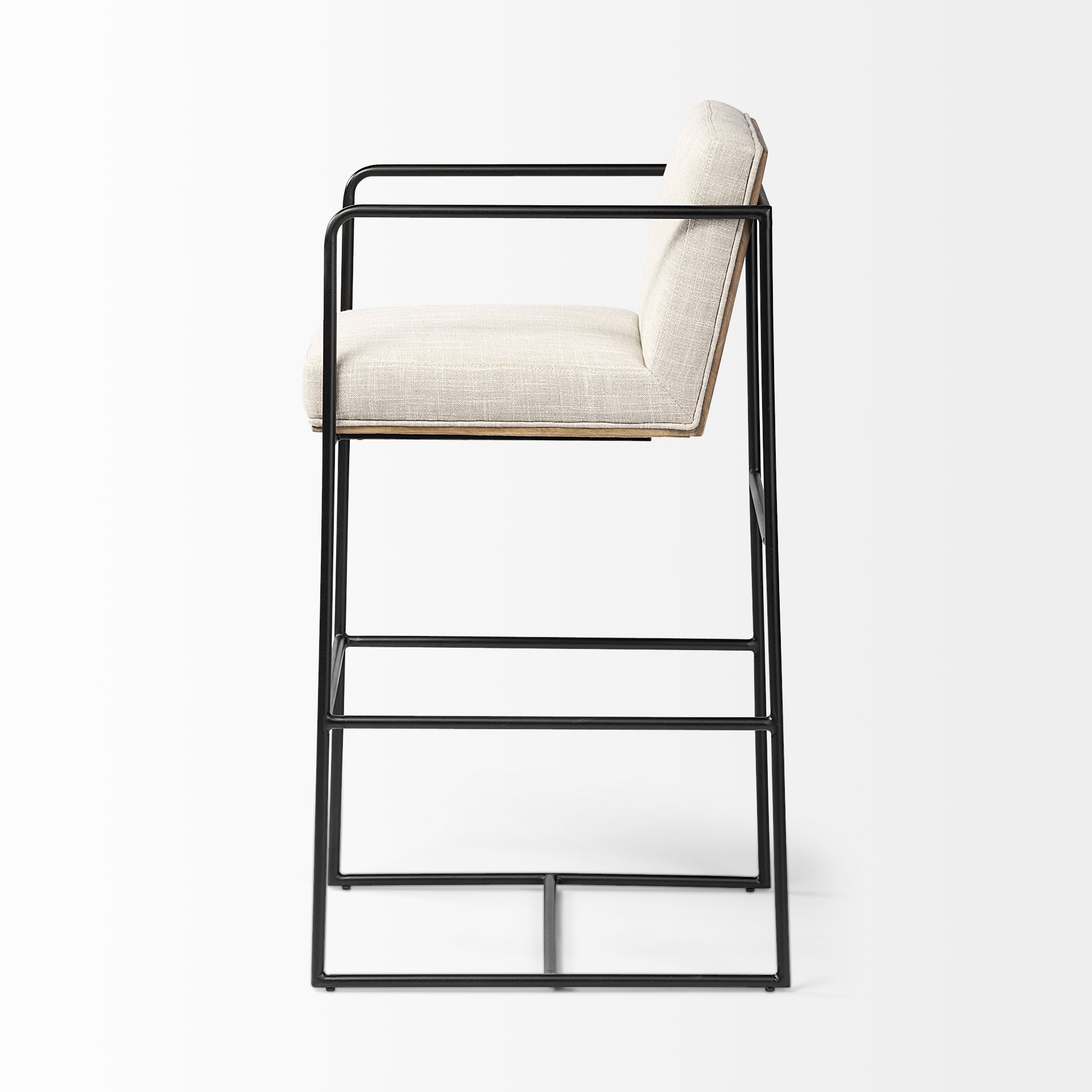 Stamford 40' Total Height Light Beige Upholstered Seat with Wood Back, Metal Frame Bar Stool, Counter & Bar Stool by Mercana, 18.25" length x 22.5" width x 40" height View 5