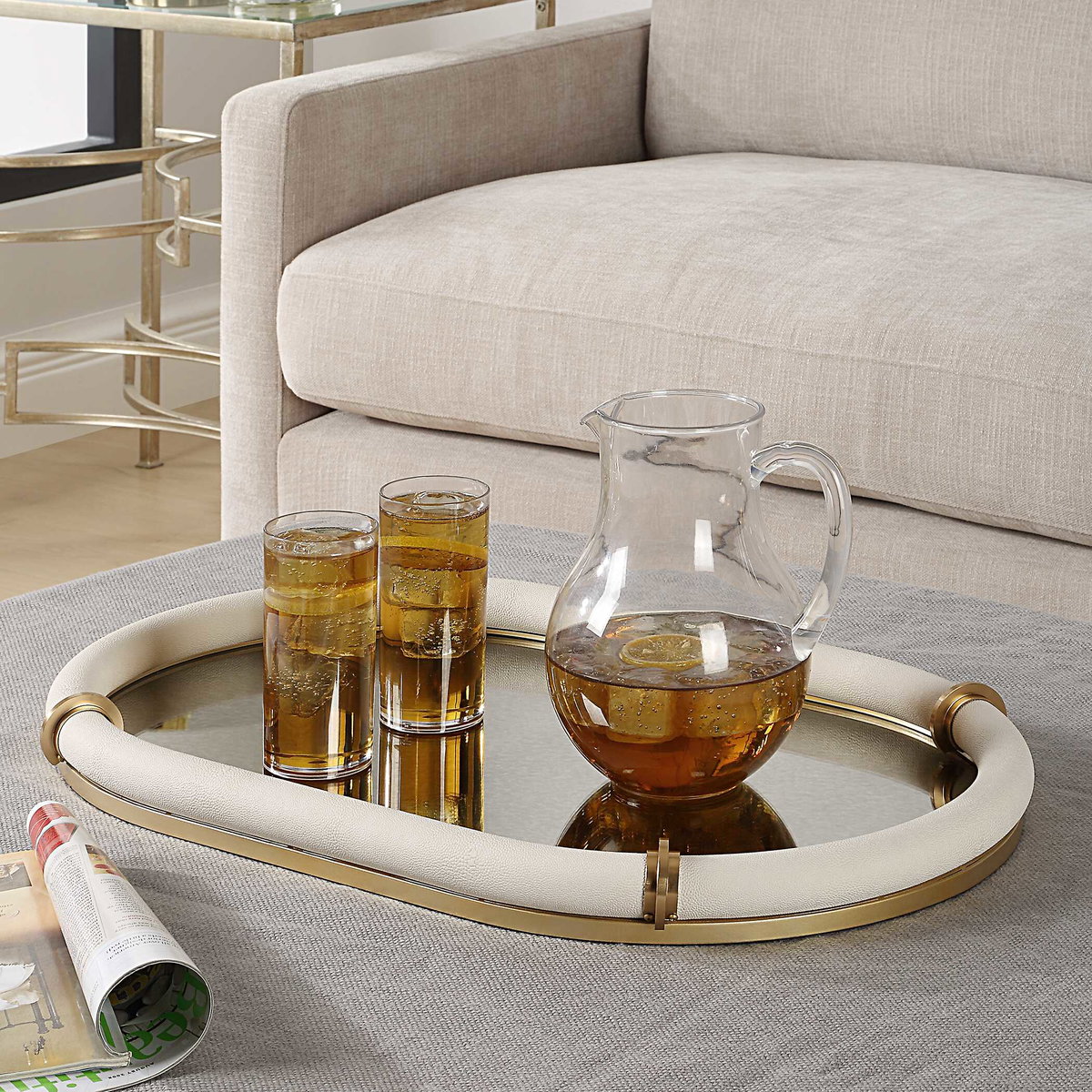 Cyprus Leather Oval Tray, Decorative Tray by Uttermost, 24" width x 2" height x 16" depth View 3