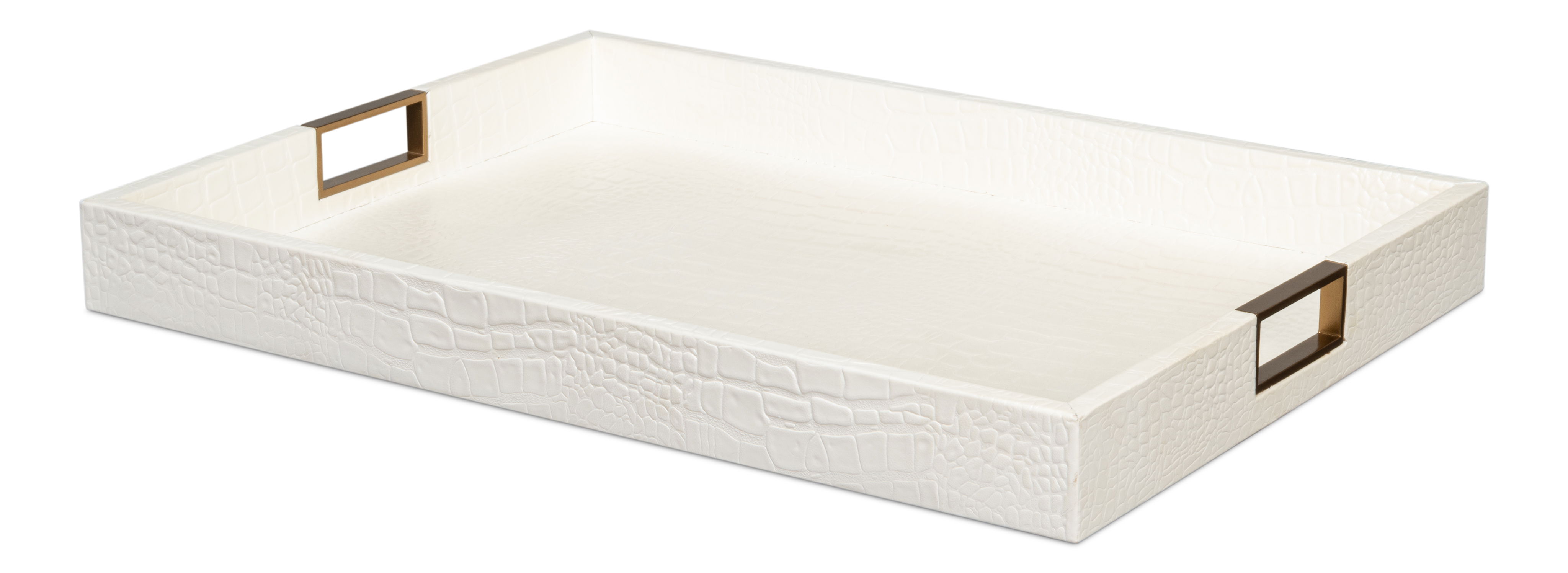Norton Leather Tray,Croco Leather, Pearl, Decor by Sarreid, 24" length x 18" width x 2.5" height View 1