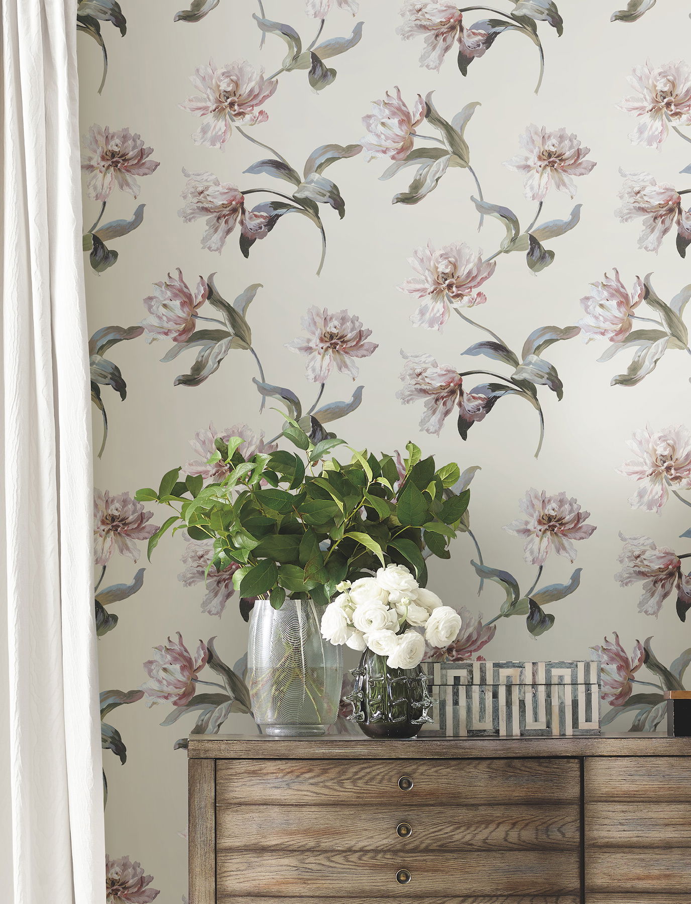 Large Parrot Tulip Neutral Peel & Stick Wallpaper large image 