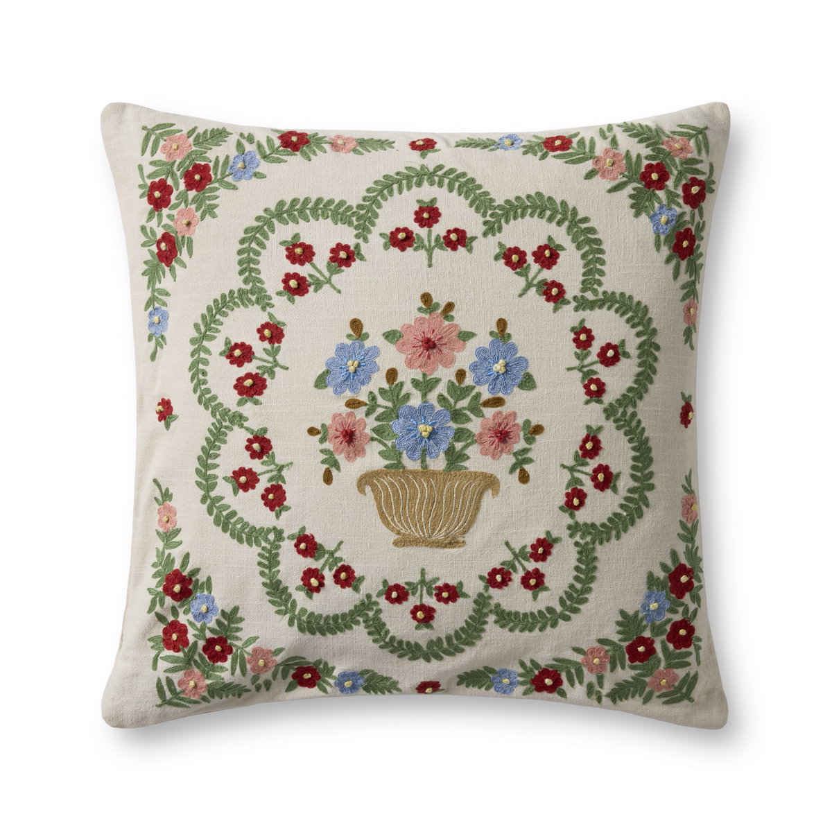 Rifle Paper Co. x Loloi Rosette Vase Pillow, Decorative Pillow, 22" length x 22" width View 1