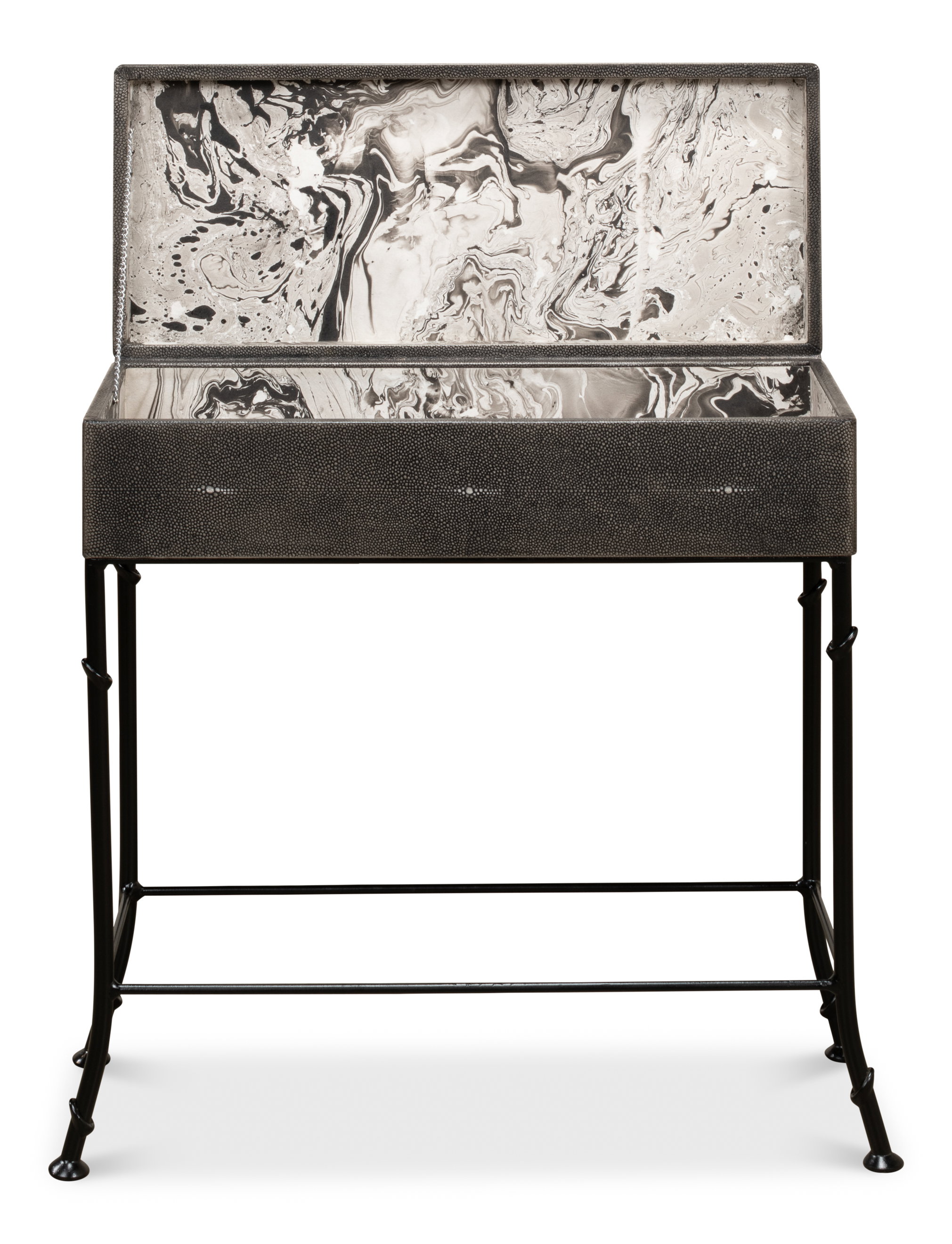 Grey Leather Shagreen Box On Stand, Side & End Table by Sarreid, 24" length x 10" width x 25" height View 9
