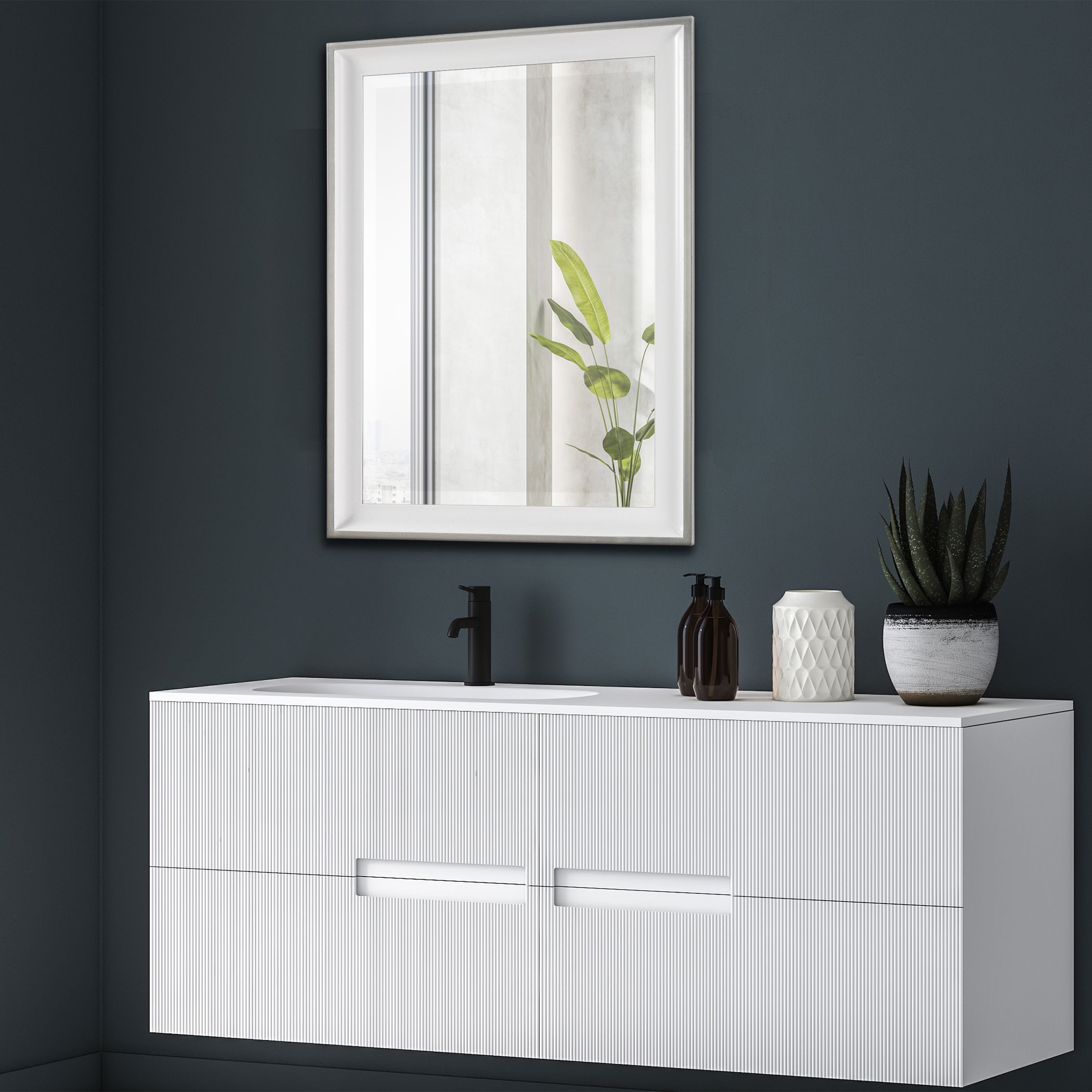 Lahvahn White Silver Mirror, by Uttermost, 24" width x 34" height x 1.62" depth View 2