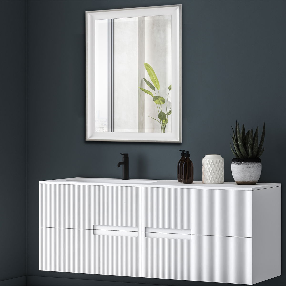 Lahvahn White Silver Mirror, by Uttermost, 24" width x 34" height x 1.62" depth View 2