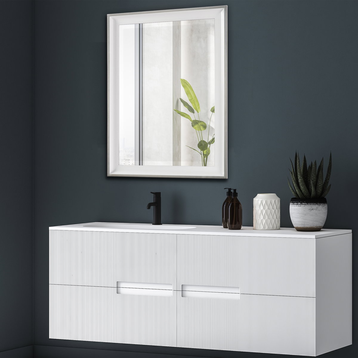 Lahvahn White Silver Mirror, by Uttermost, 24" width x 34" height x 1.62" depth View 2