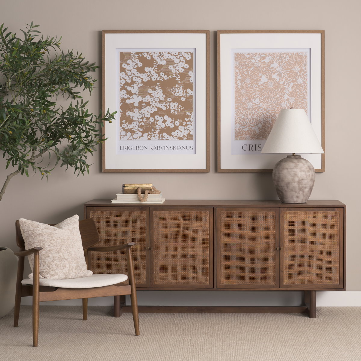 Grier Medium Brown Solid Wood with Cane Sideboard, Sideboards & Buffet by Mercana, 72" length x 18.75" width x 31.5" height View 2