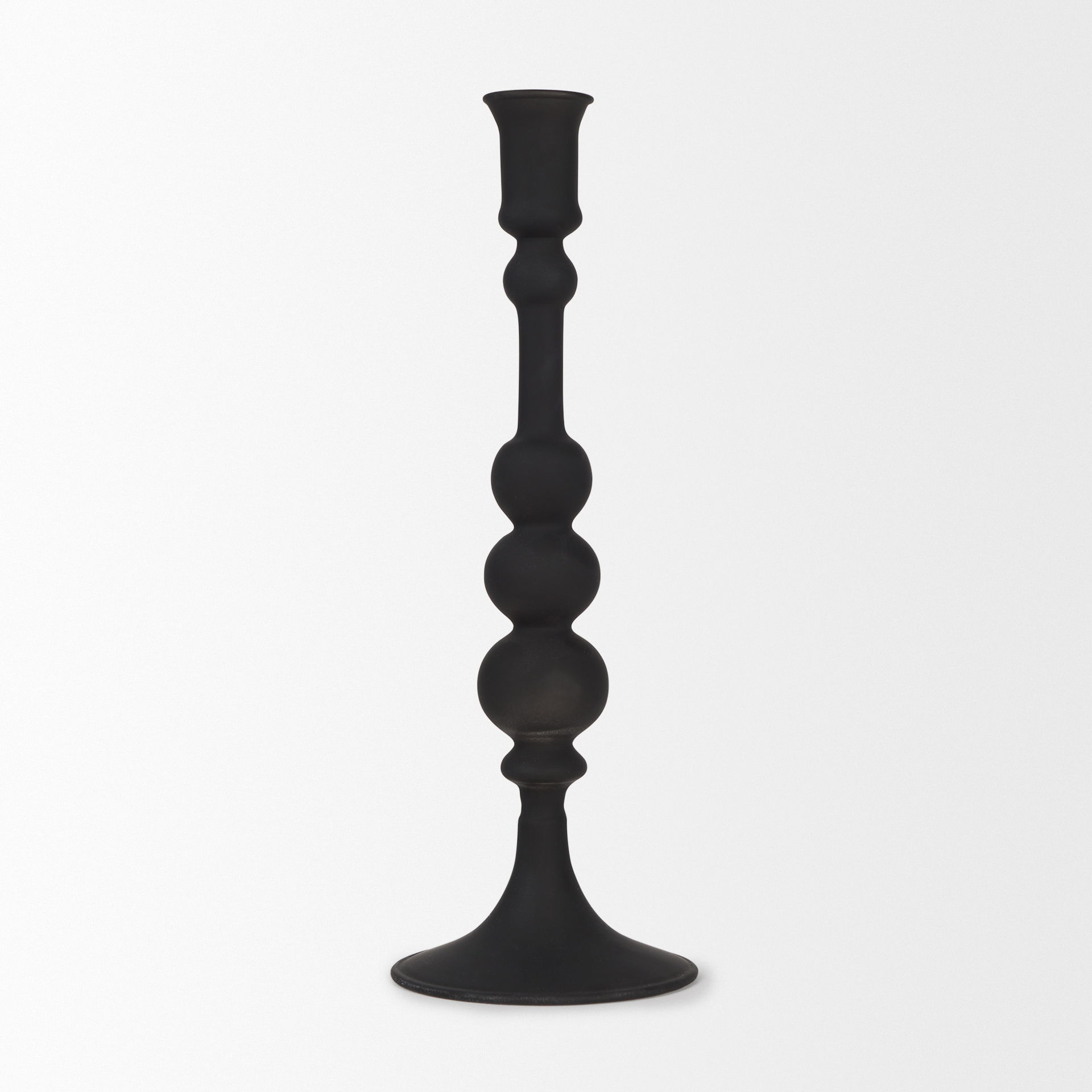 Haute Large Matte Black Blown Glass Candlestick, Candles & Candle Holder by Mercana, 3.98" length x 3.98" width x 11.73" height View 3