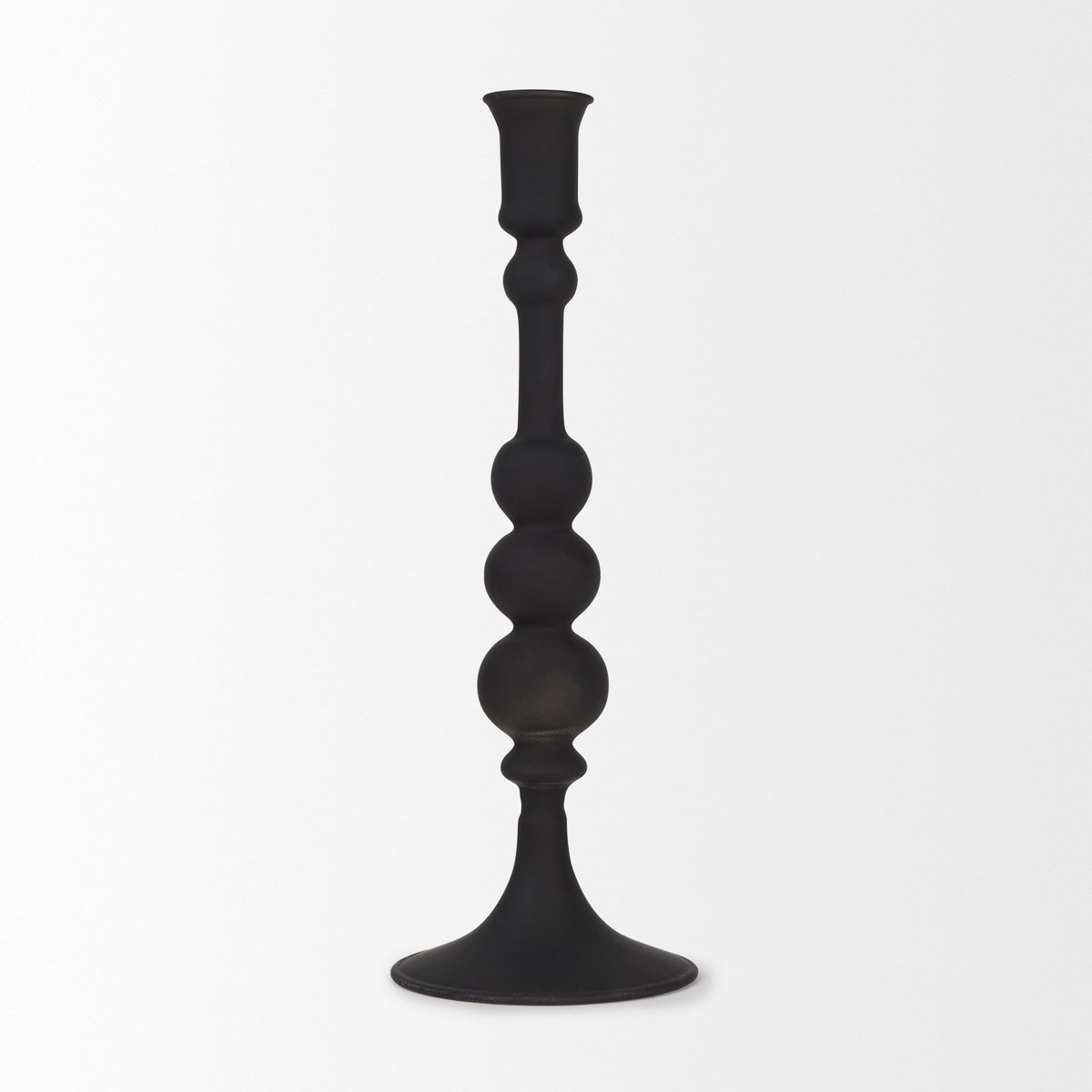 Haute Large Matte Black Blown Glass Candlestick, Candles & Candle Holder by Mercana, 3.98" length x 3.98" width x 11.73" height View 3
