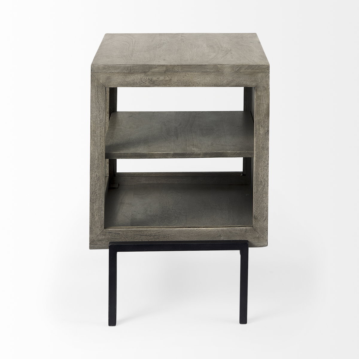 Arelius 20L x 18W x 26H Gray Wood with Black Metal Frame End/Side Table, Side & End Table by Mercana, 20" length x 18.75" width x 26" height View 5