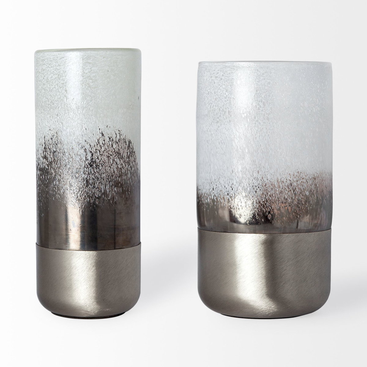 Baltic II Large White Brushed Silver Metal Bottom Glass Vase, by Mercana, 6.3" length x 6.3" width x 11.81" height View 5
