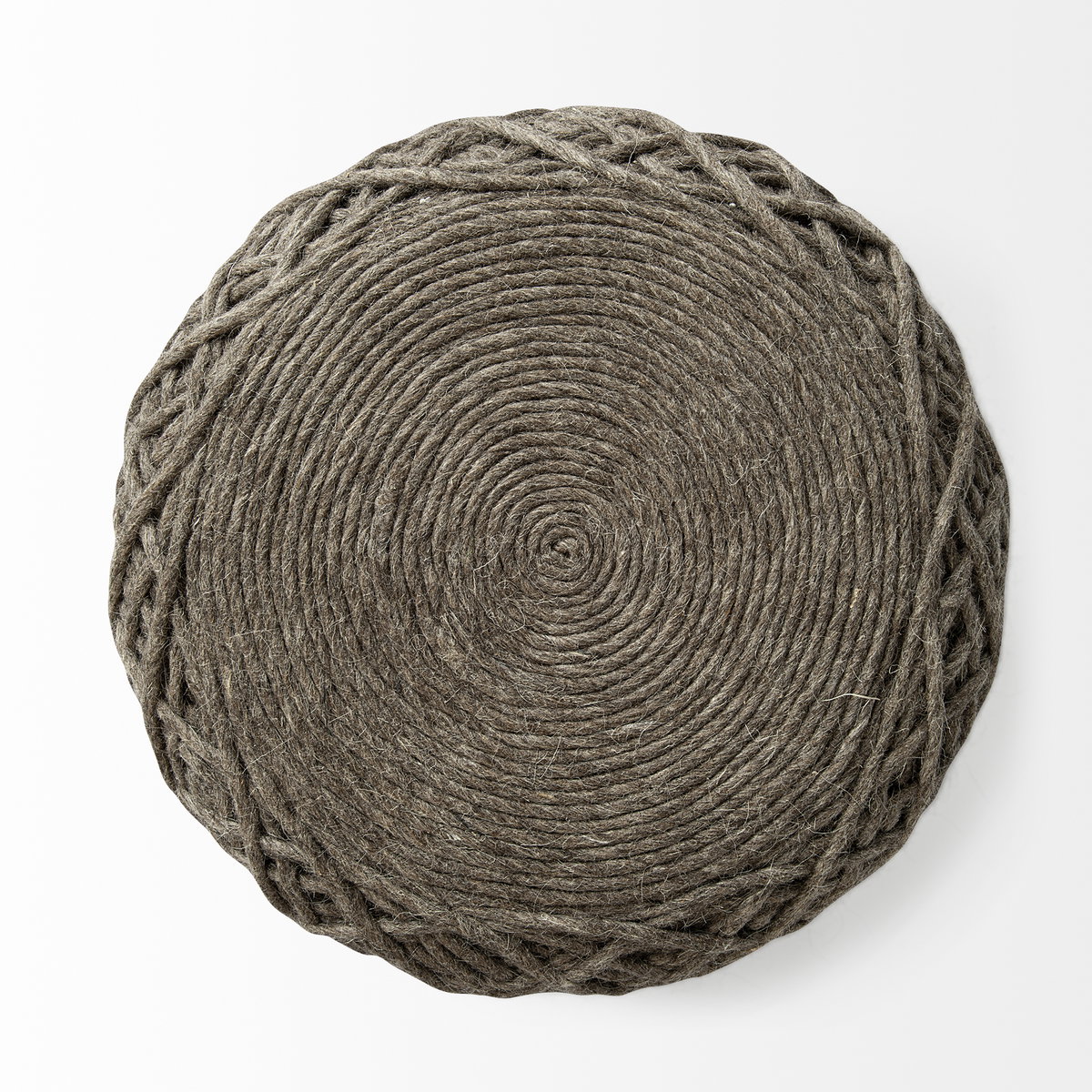 Allium Dark Brown Handwoven Wool Cylindrical Pouf, Ottoman by Mercana, 15.75" length x 15.75" width x 17.75" height View 3