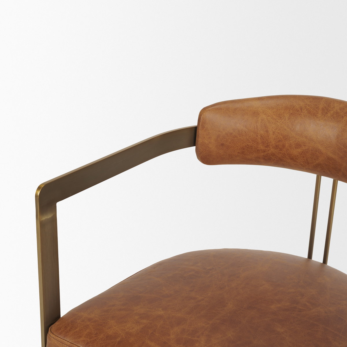 Hollyfield I Brown Leather Seat Gold Iron Frame Dining Chair, by Mercana, 20.5" length x 21.5" width x 29.5" height View 12